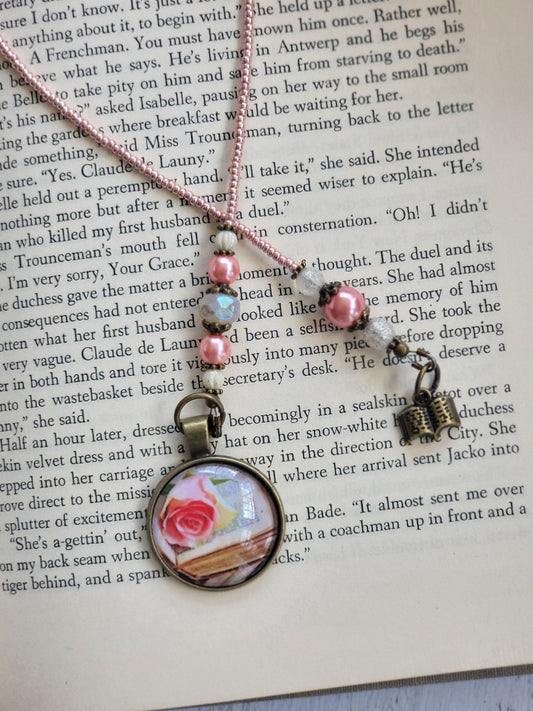 Book Themed Bookmark, Literary Book Mark, Books and Flowers Reader Gift