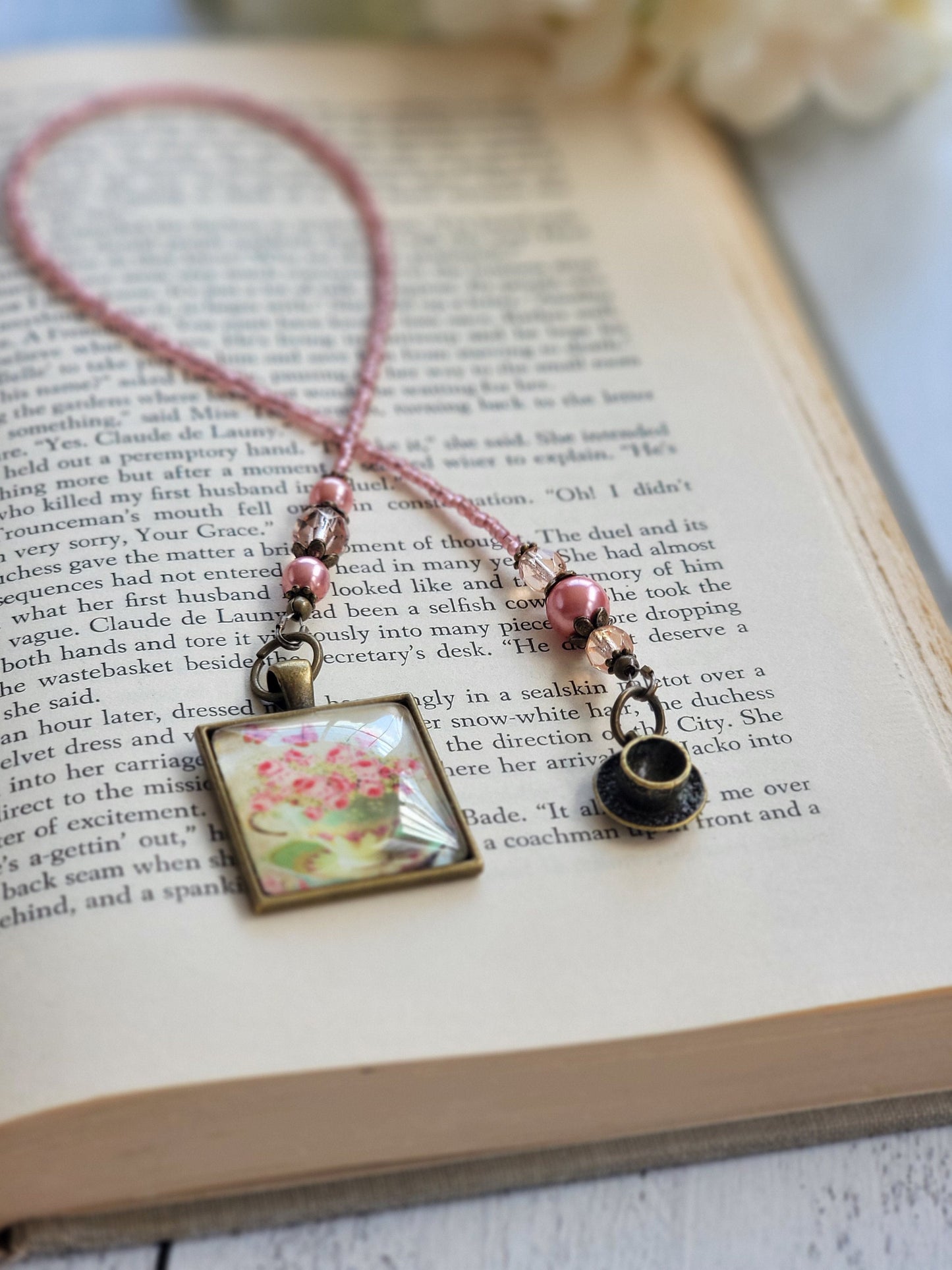 Tea or Coffee Themed Bookmark, Vintage Tea Cup and Flowers, Reader Gift