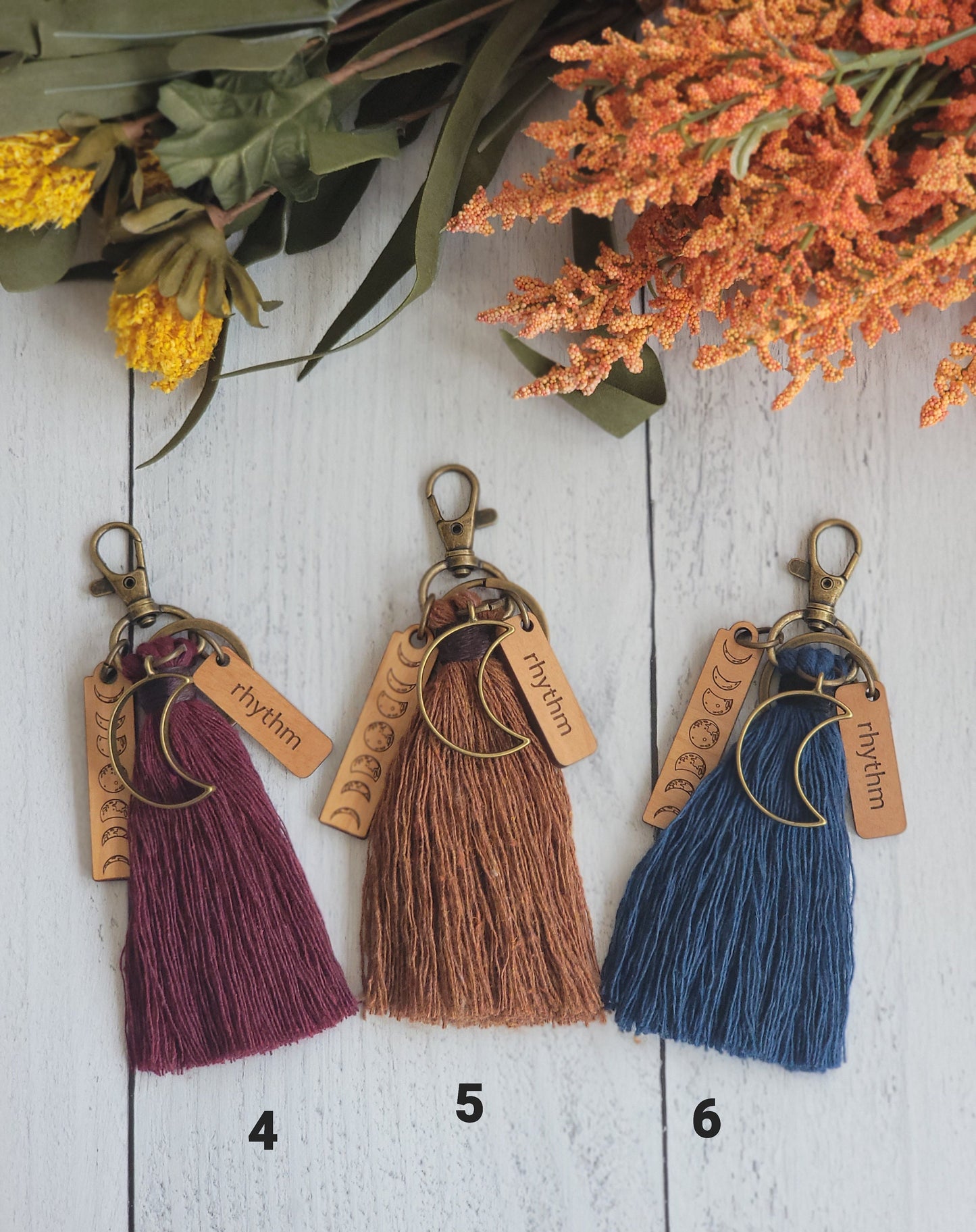 Rhythm of the Moon Bag Tassel, Boho Moon Cycle Purse Charm, Choose from 13 Colors