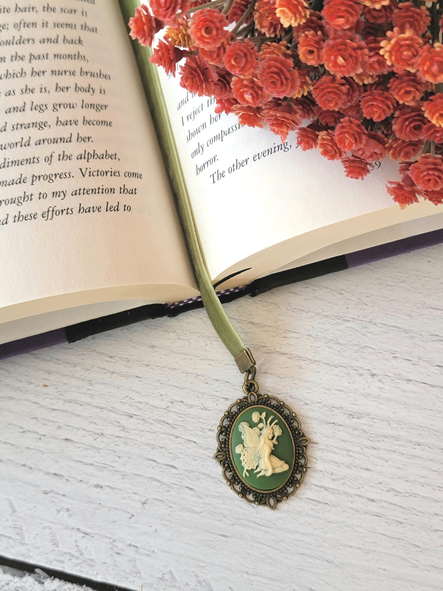 Fairy Cameo Bookmark, Velvet Ribbon Bookmarker, Book Lover Gift