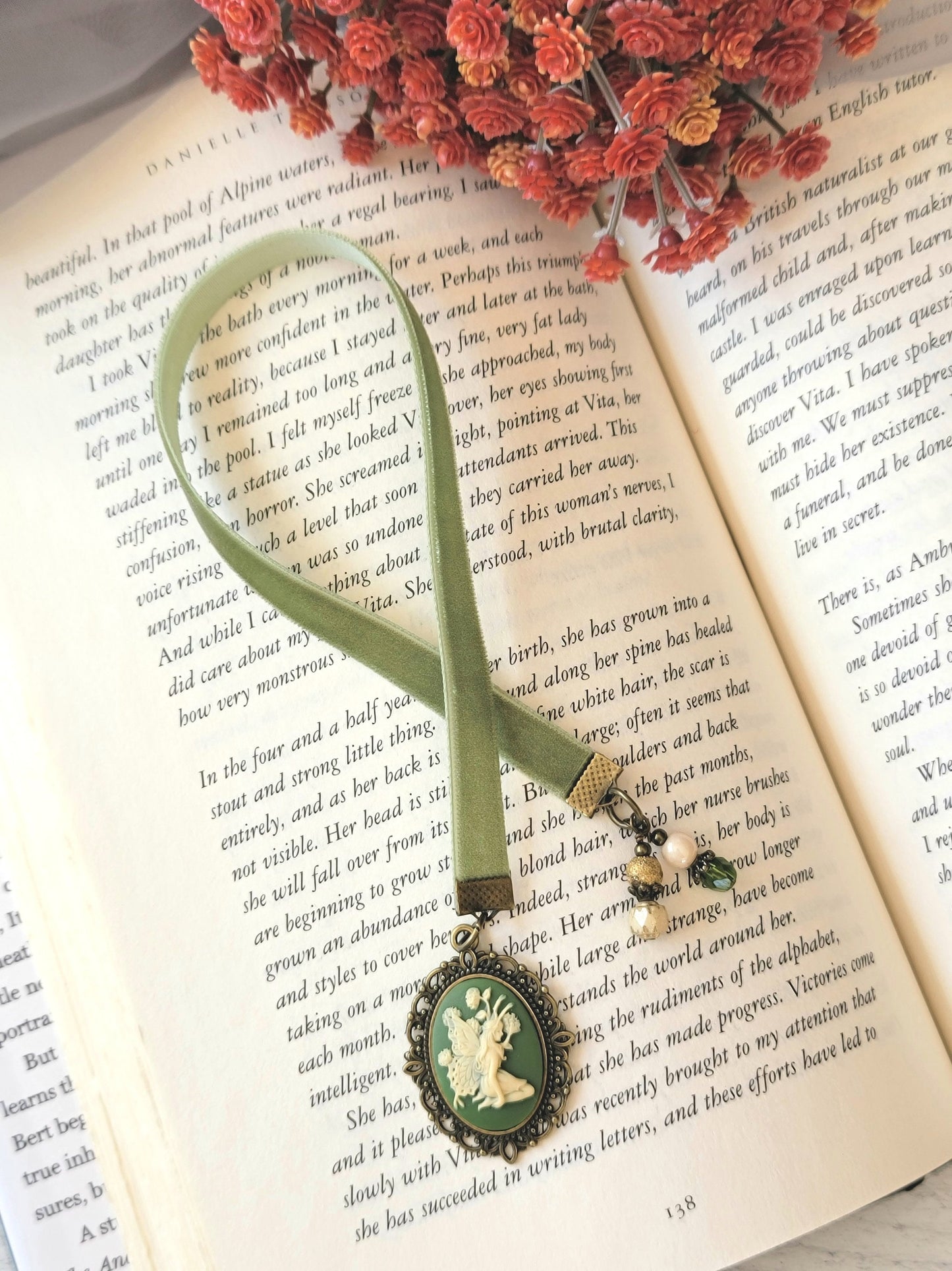 Fairy Cameo Bookmark, Velvet Ribbon Bookmarker, Book Lover Gift