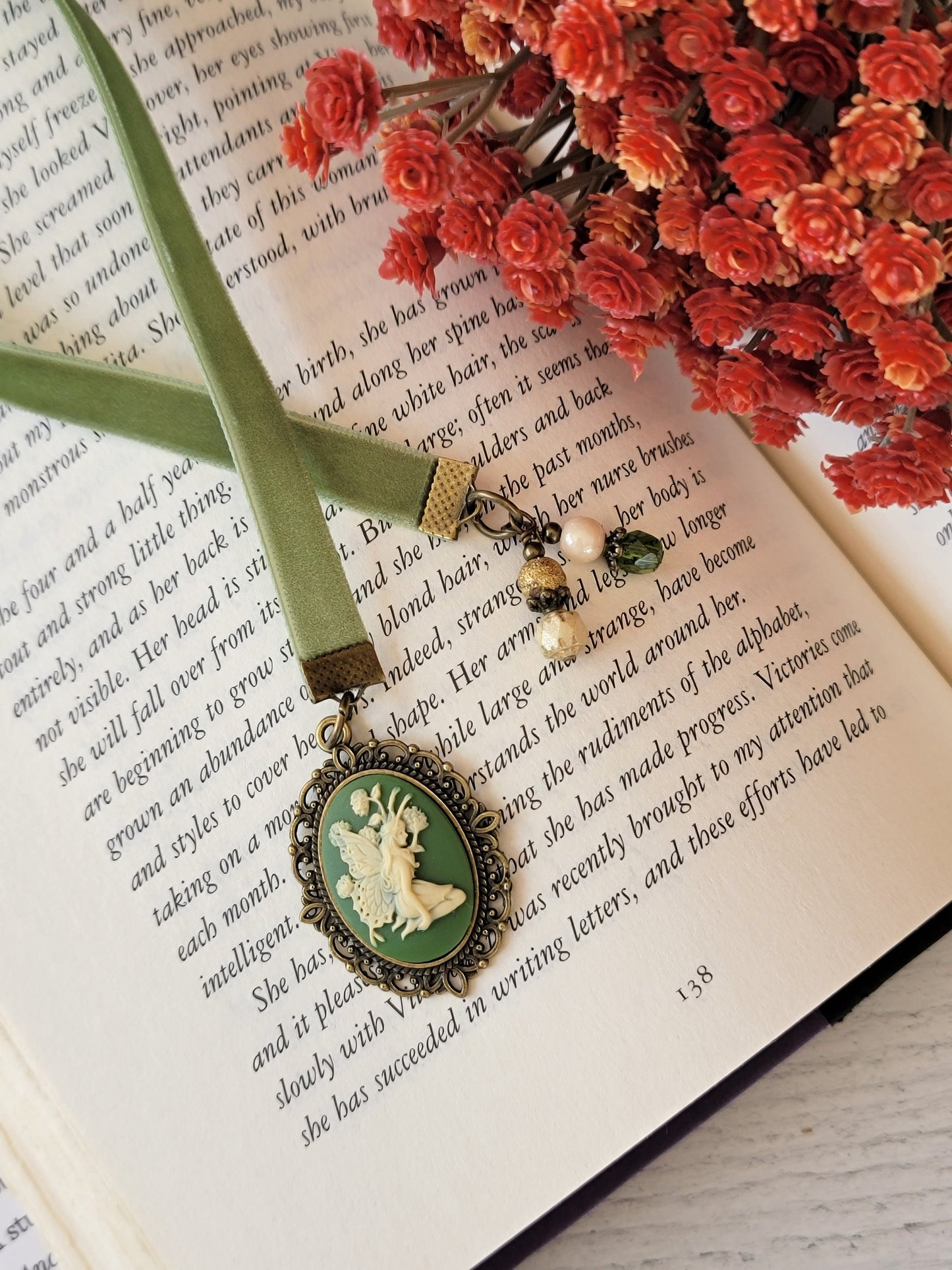 Fairy Cameo Bookmark, Velvet Ribbon Bookmarker, Book Lover Gift