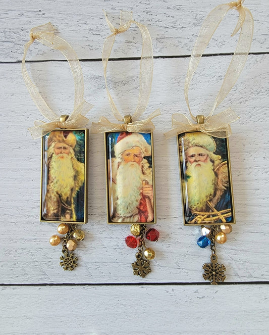 Vintage-inspired Victorian Santa Christmas Ornaments - Set of 3 or Singles