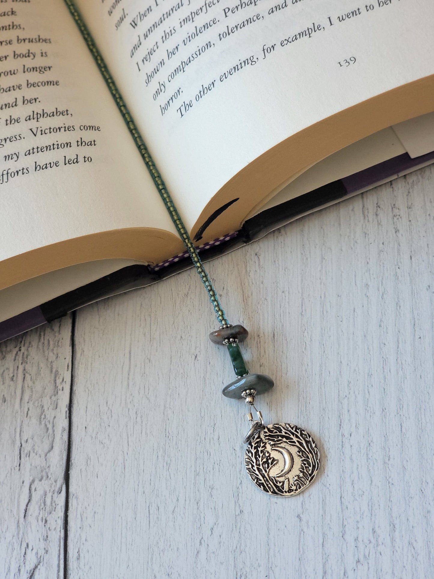 Fairy Bookmark with Moss Agate and Chrysoberyl - for a Magical Reading Experience