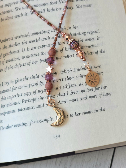 Rose Gold Plated Celestial Beaded Bookmark, Perfect for Book Lovers