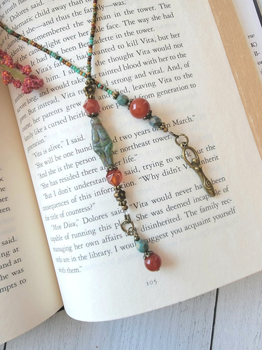 Beaded Bookmark with a Goddess Theme and Gemstone Beads