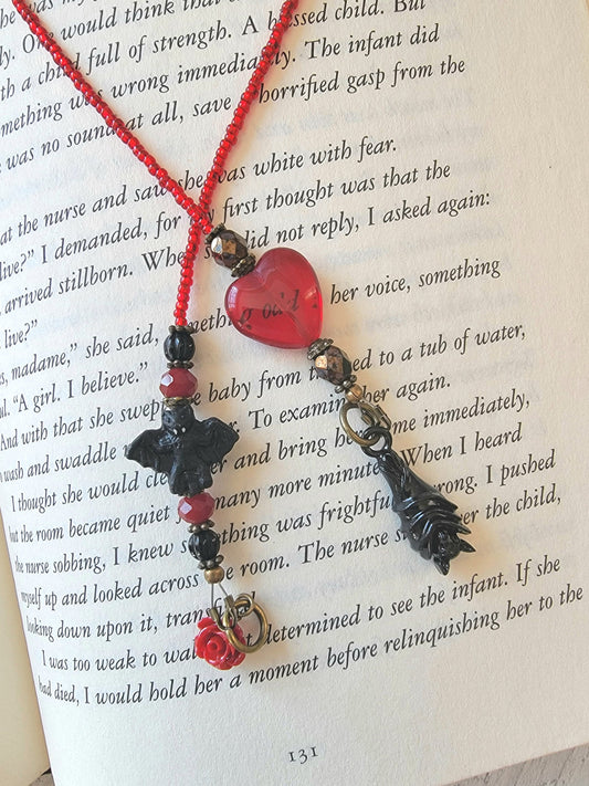 Halloween Beaded Bookmark with Tiny Bat Bead and Bat Charm