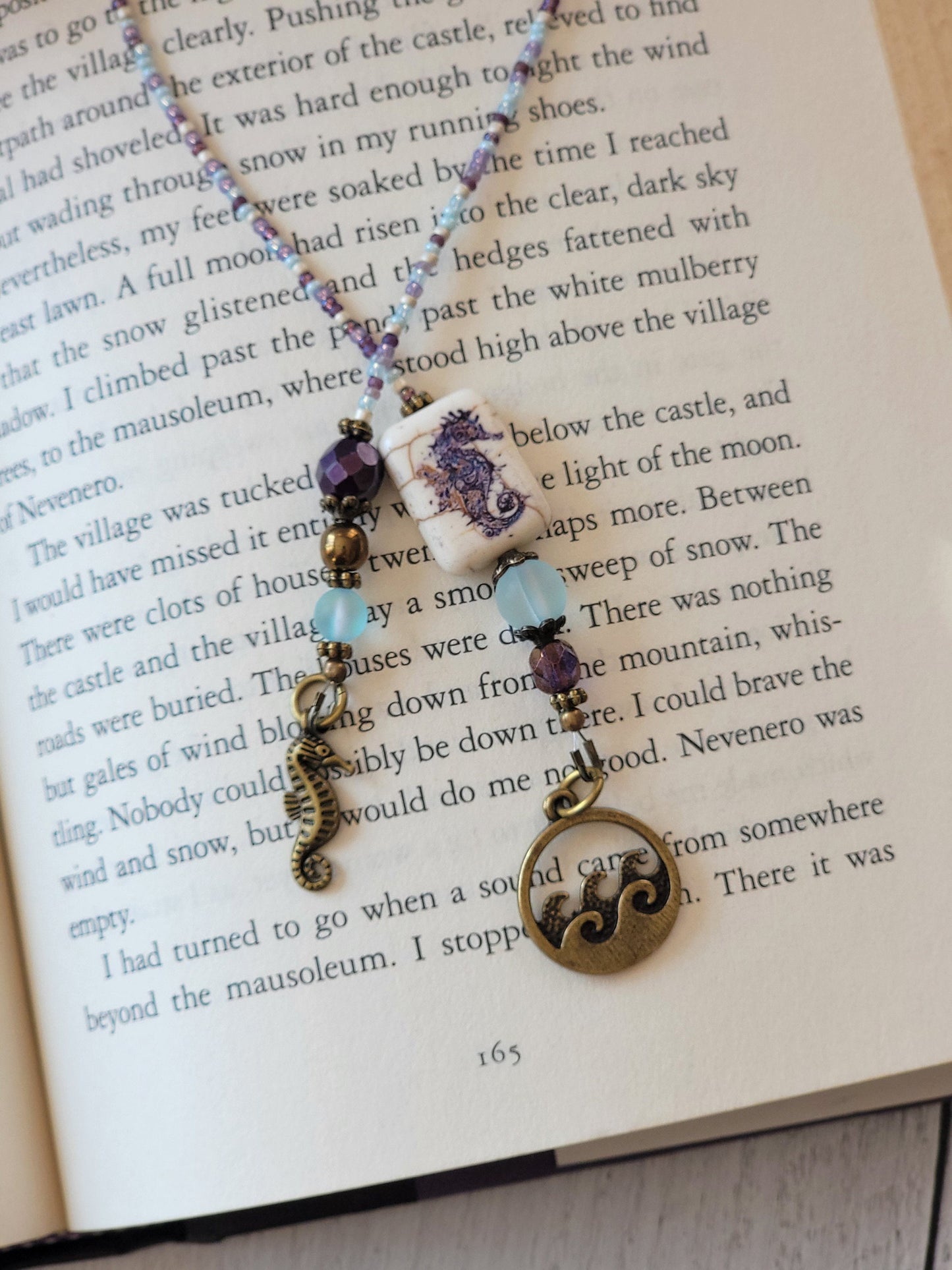 Beach Lover Reading Accessory, Beaded Bookmark with Seahorse Theme