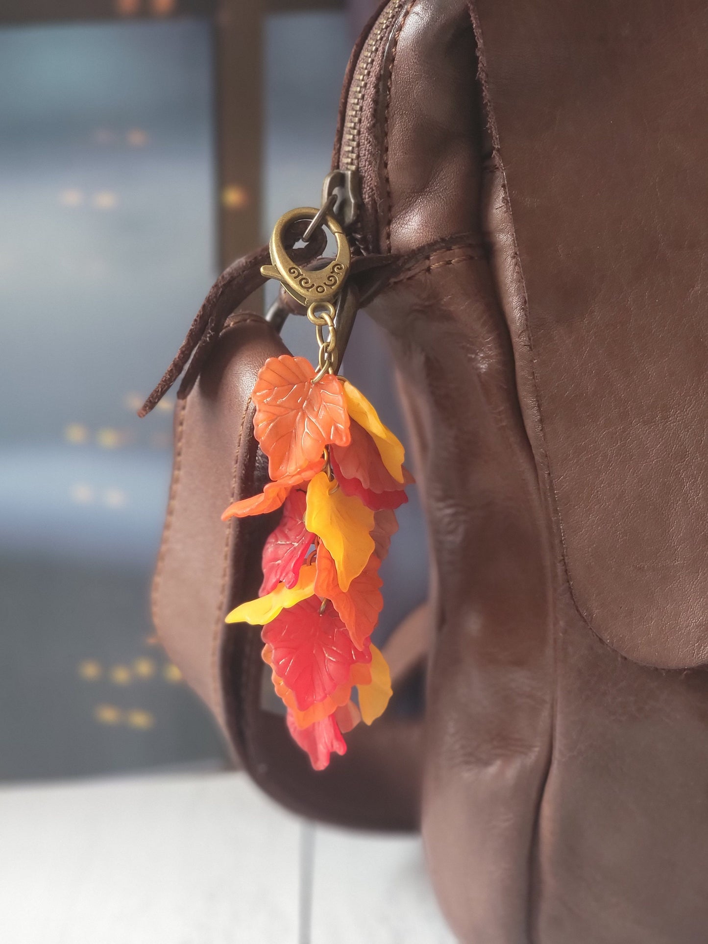 Autumn Leaf Bag Charm, Fall Purse Charm, Autumn Leaves Tassel