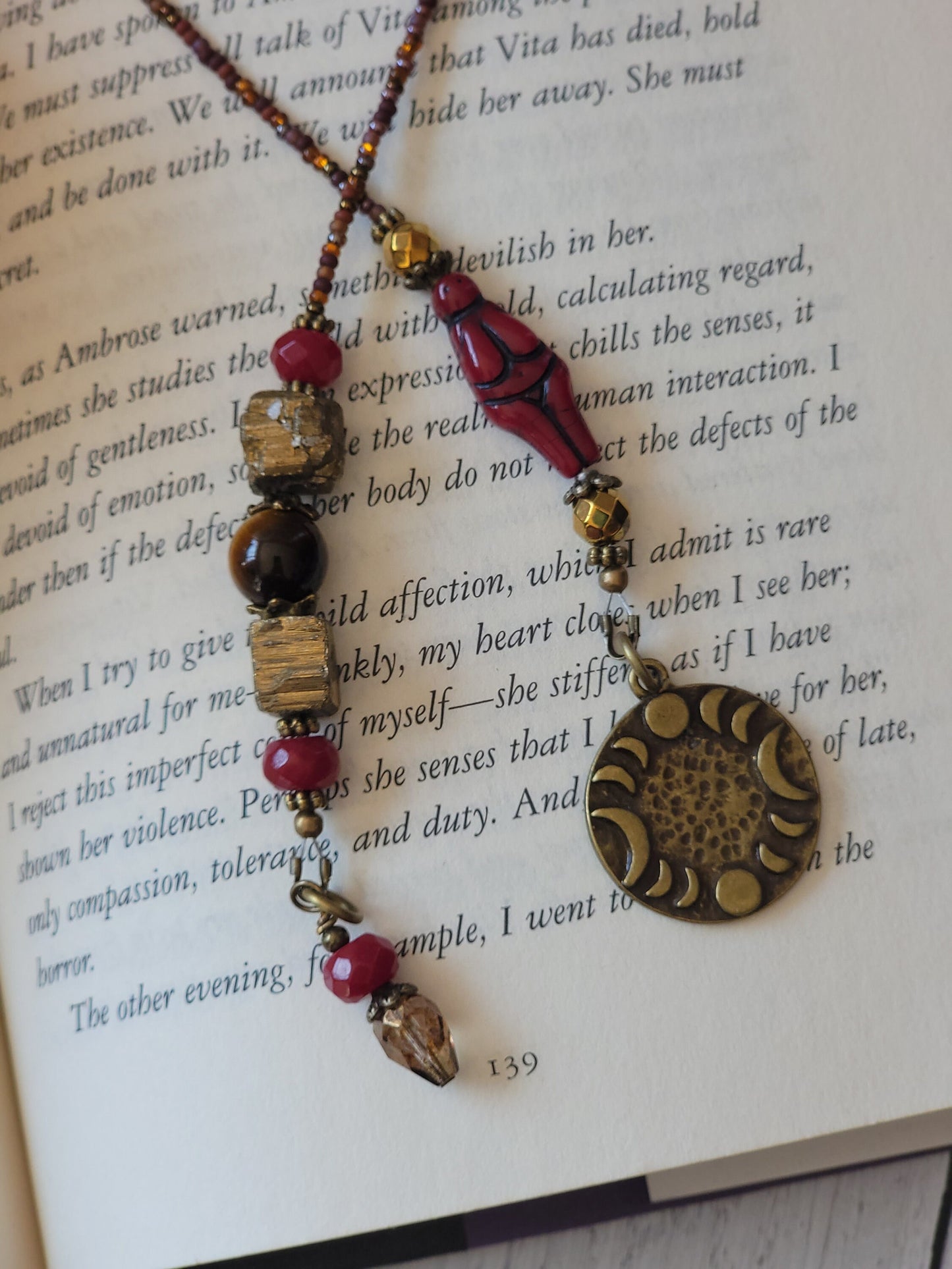 Goddess Bookmark: Handcrafted with Pyrite and Dyed Quartz Beads for Magical Reading Adventures