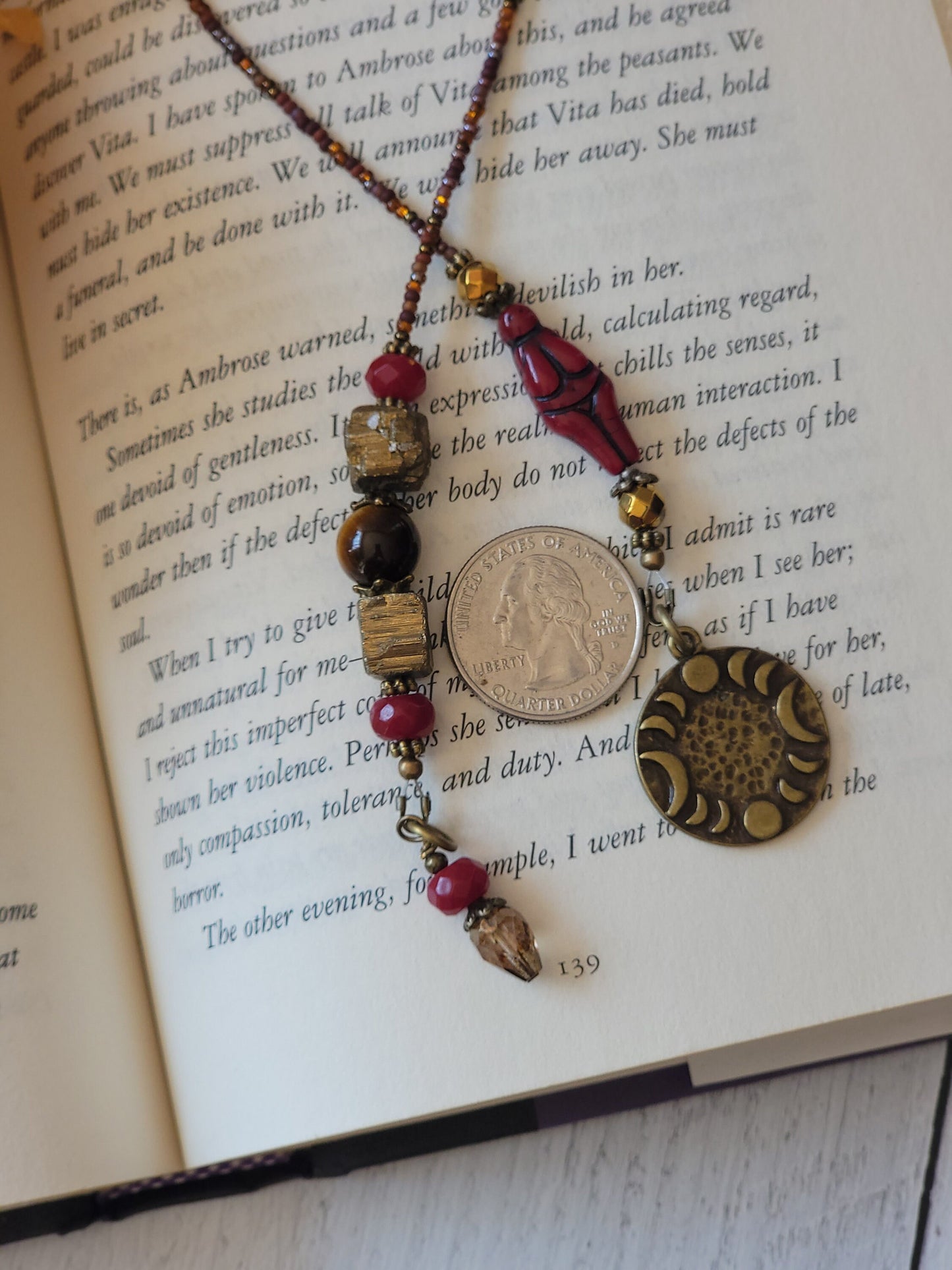 Goddess Bookmark: Handcrafted with Pyrite and Dyed Quartz Beads for Magical Reading Adventures