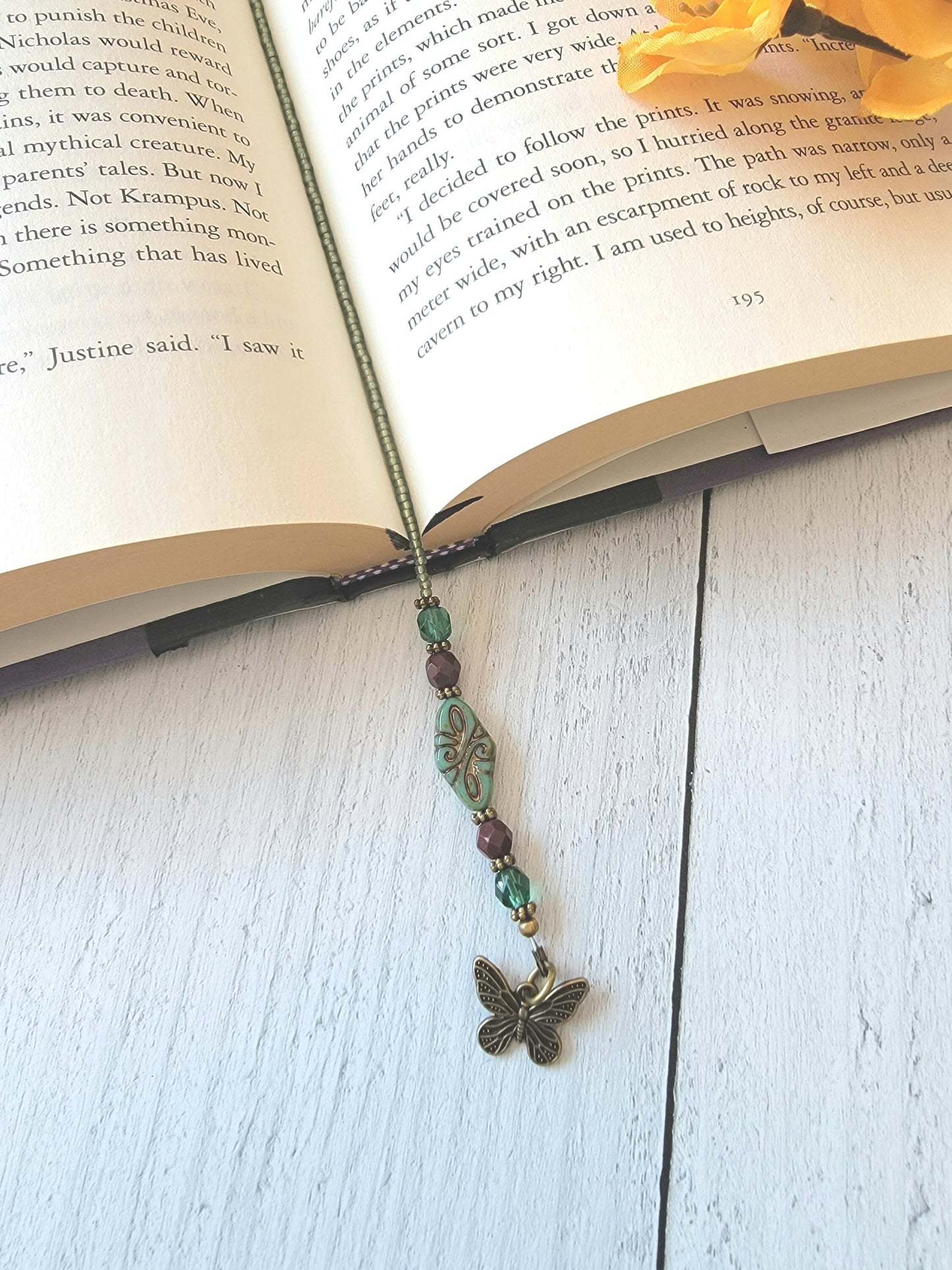 Bohemian Style Beaded Bookmark featuring Baroque Glass Focal Bead and Filigree Charm