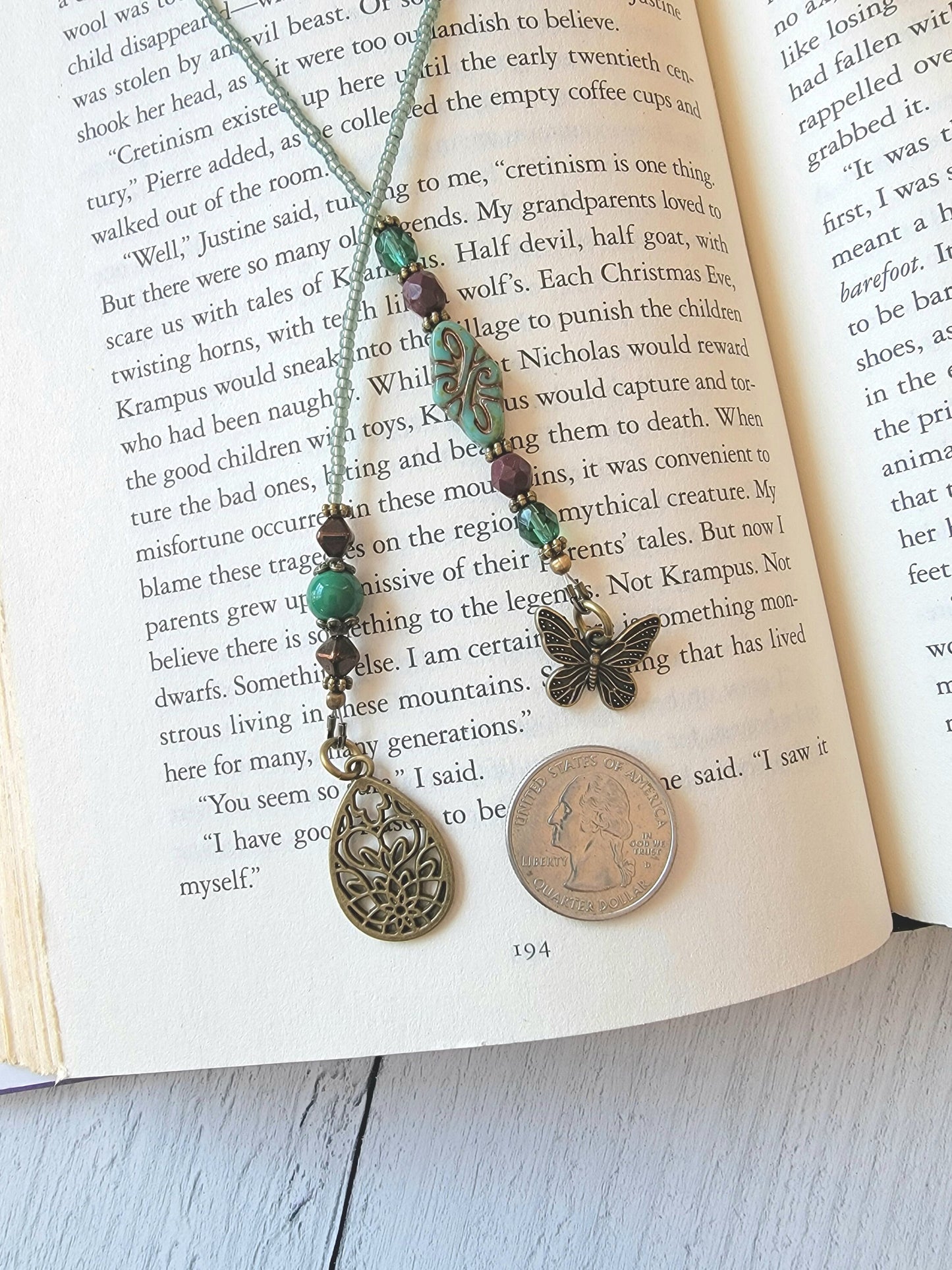 Bohemian Style Beaded Bookmark featuring Baroque Glass Focal Bead and Filigree Charm