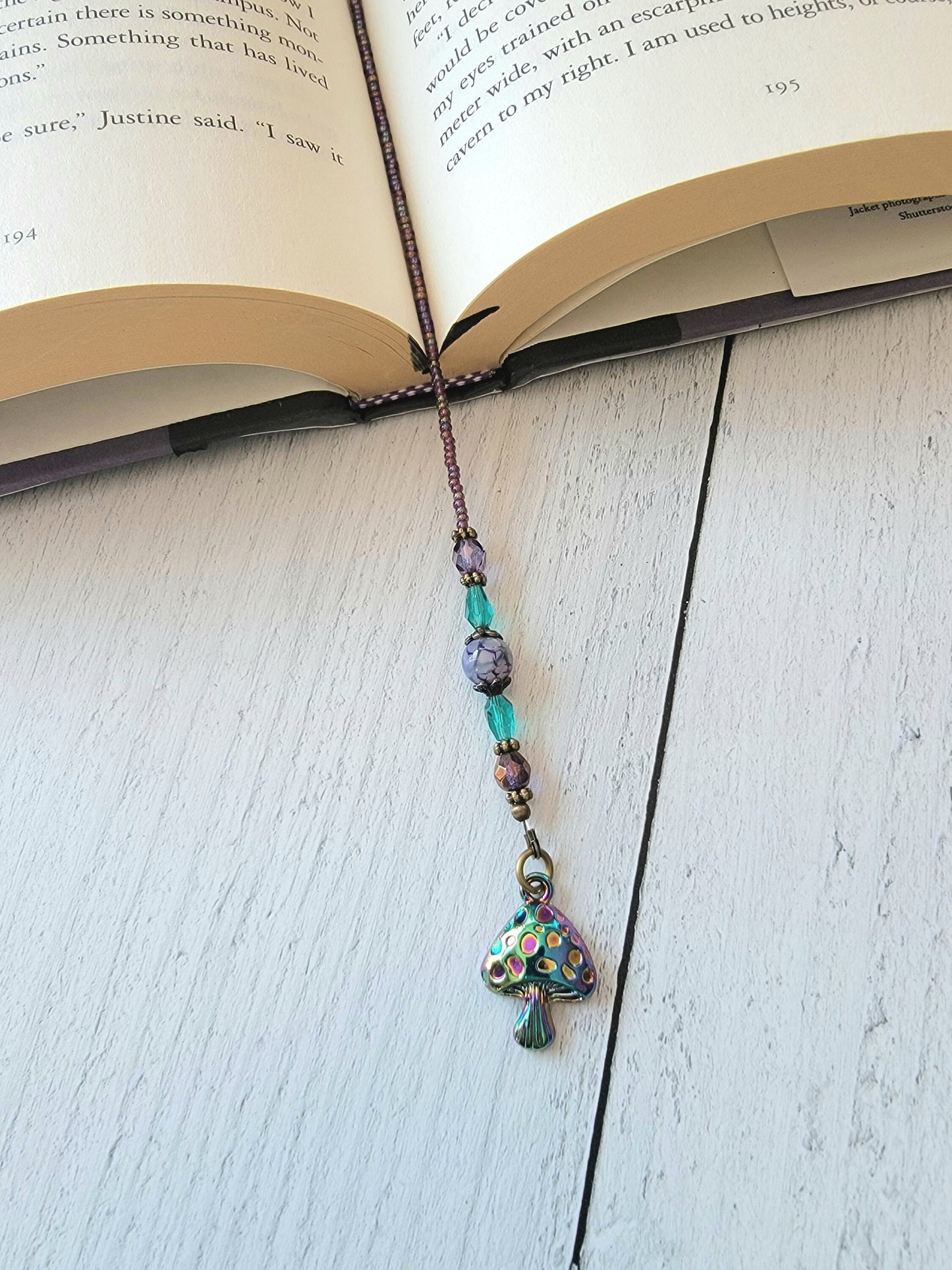 Psychedelic Bookmark, Moon Phase and Mushroom Charms