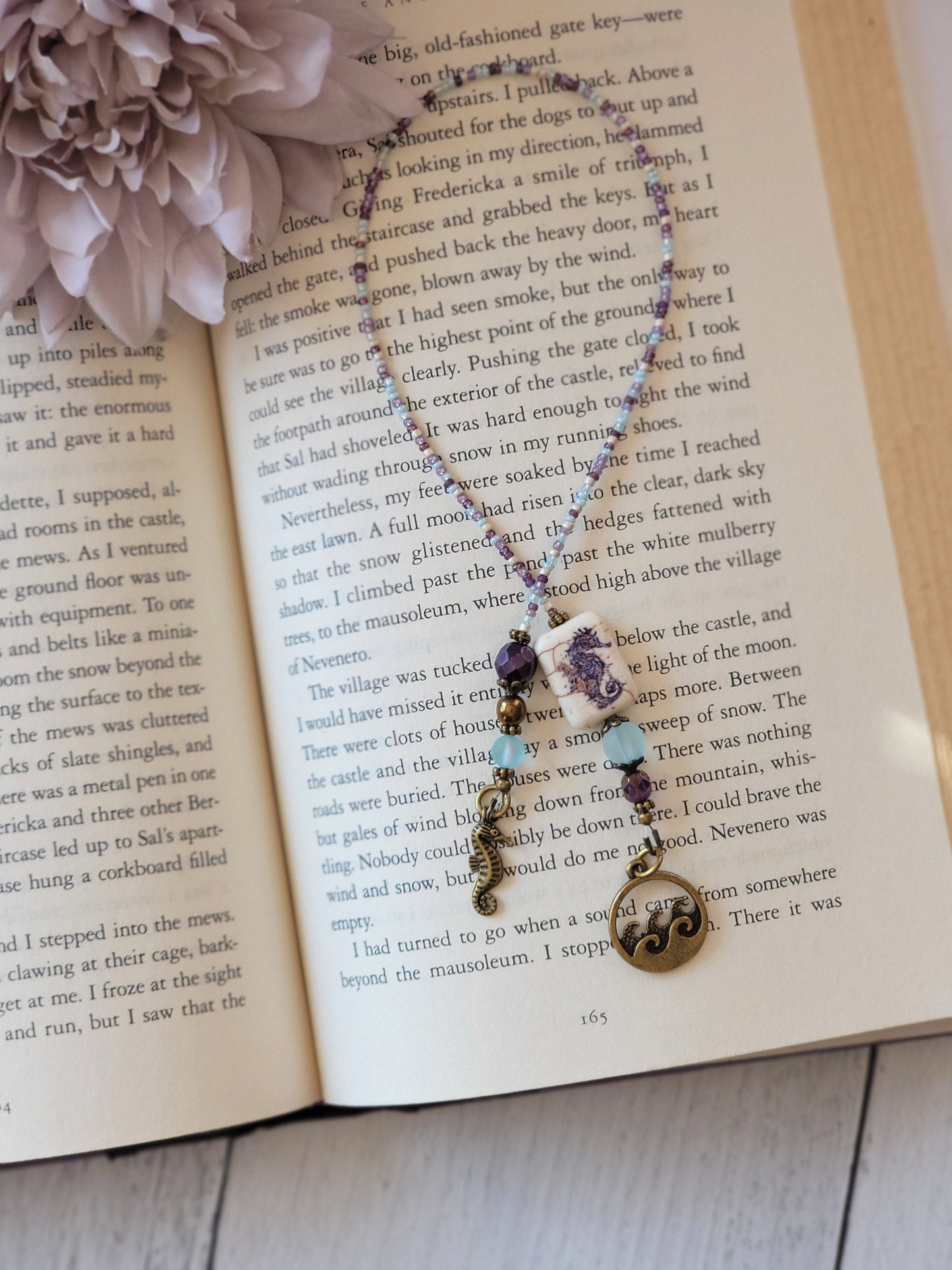 Beach Lover Reading Accessory, Beaded Bookmark with Seahorse Theme