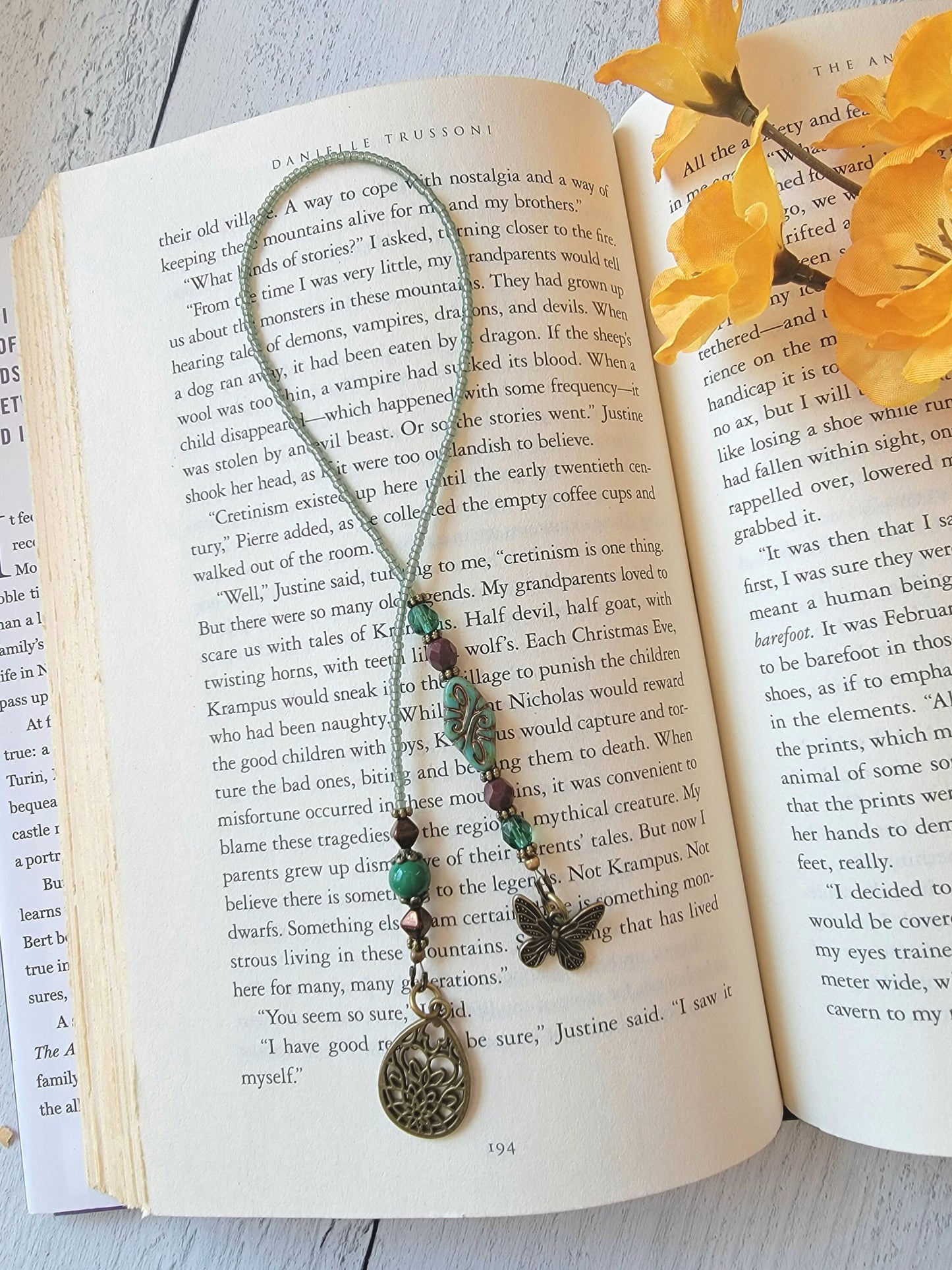 Bohemian Style Beaded Bookmark featuring Baroque Glass Focal Bead and Filigree Charm