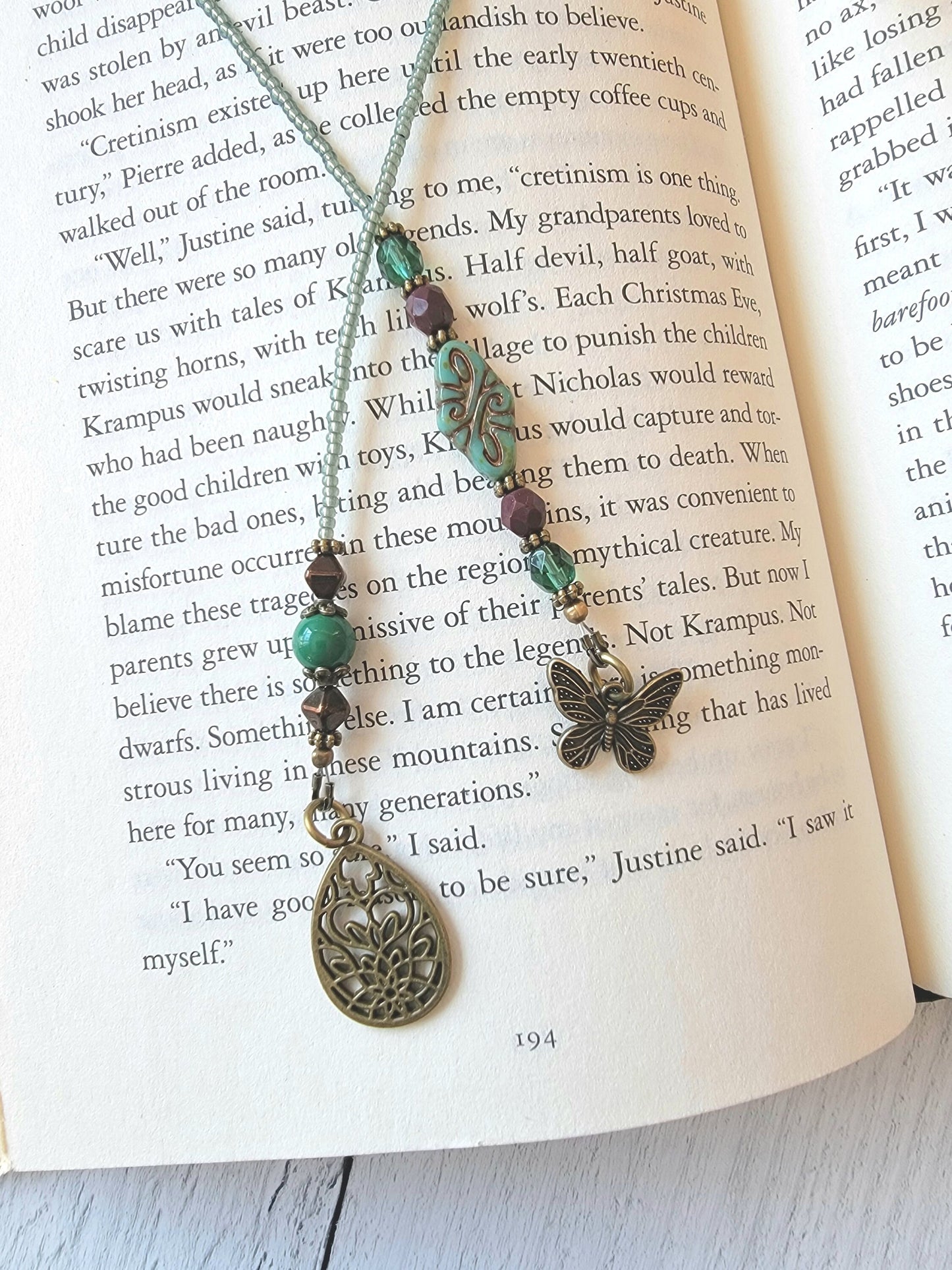 Bohemian Style Beaded Bookmark featuring Baroque Glass Focal Bead and Filigree Charm