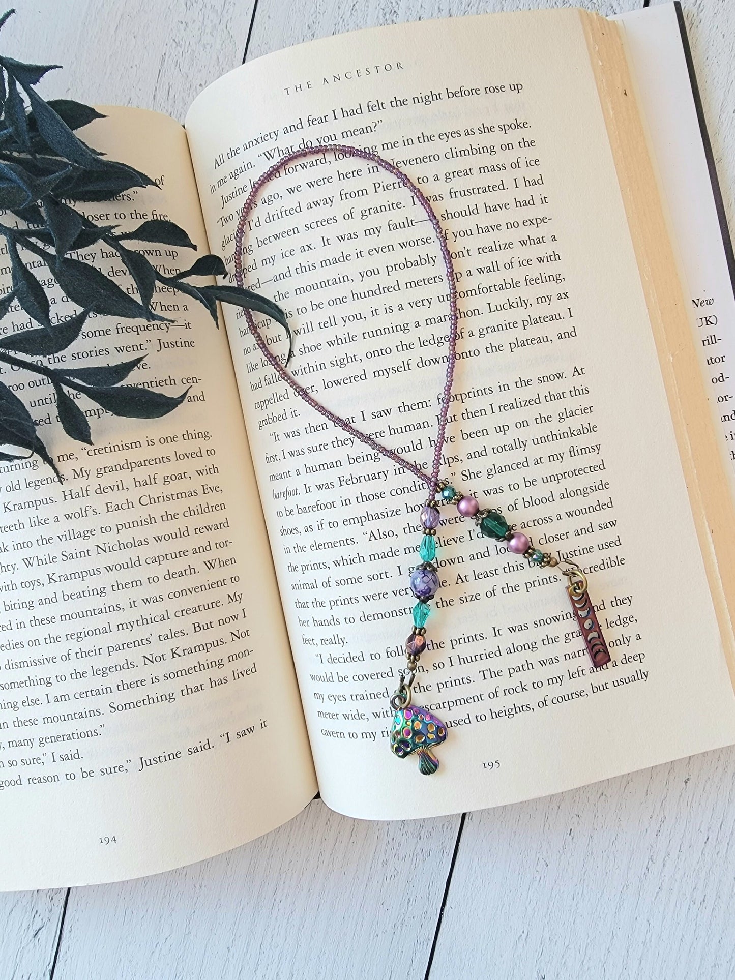 Psychedelic Bookmark, Moon Phase and Mushroom Charms