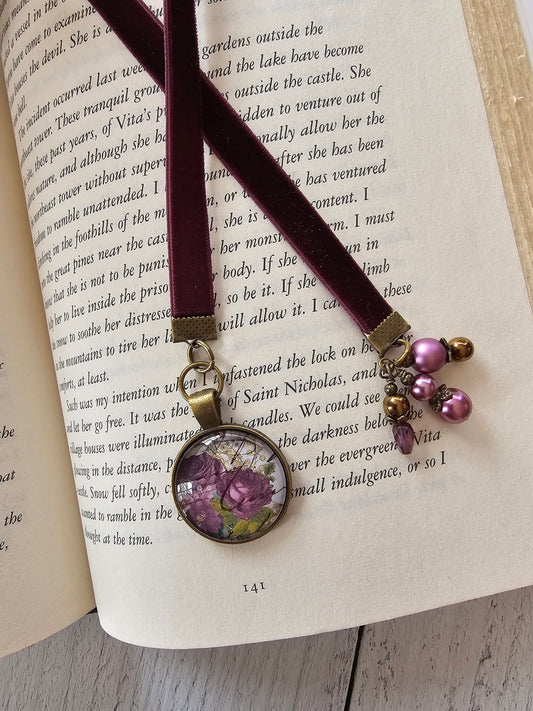 Violet Roses Velvet Ribbon Bookmark, a Perfect Gift for Her