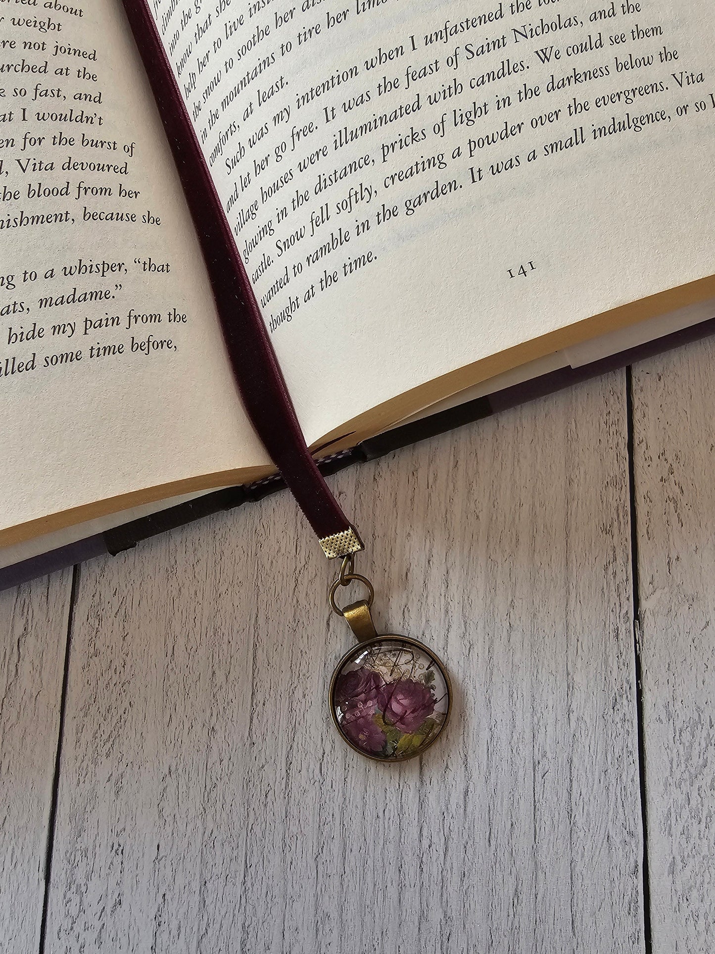 Violet Roses Velvet Ribbon Bookmark, a Perfect Gift for Her