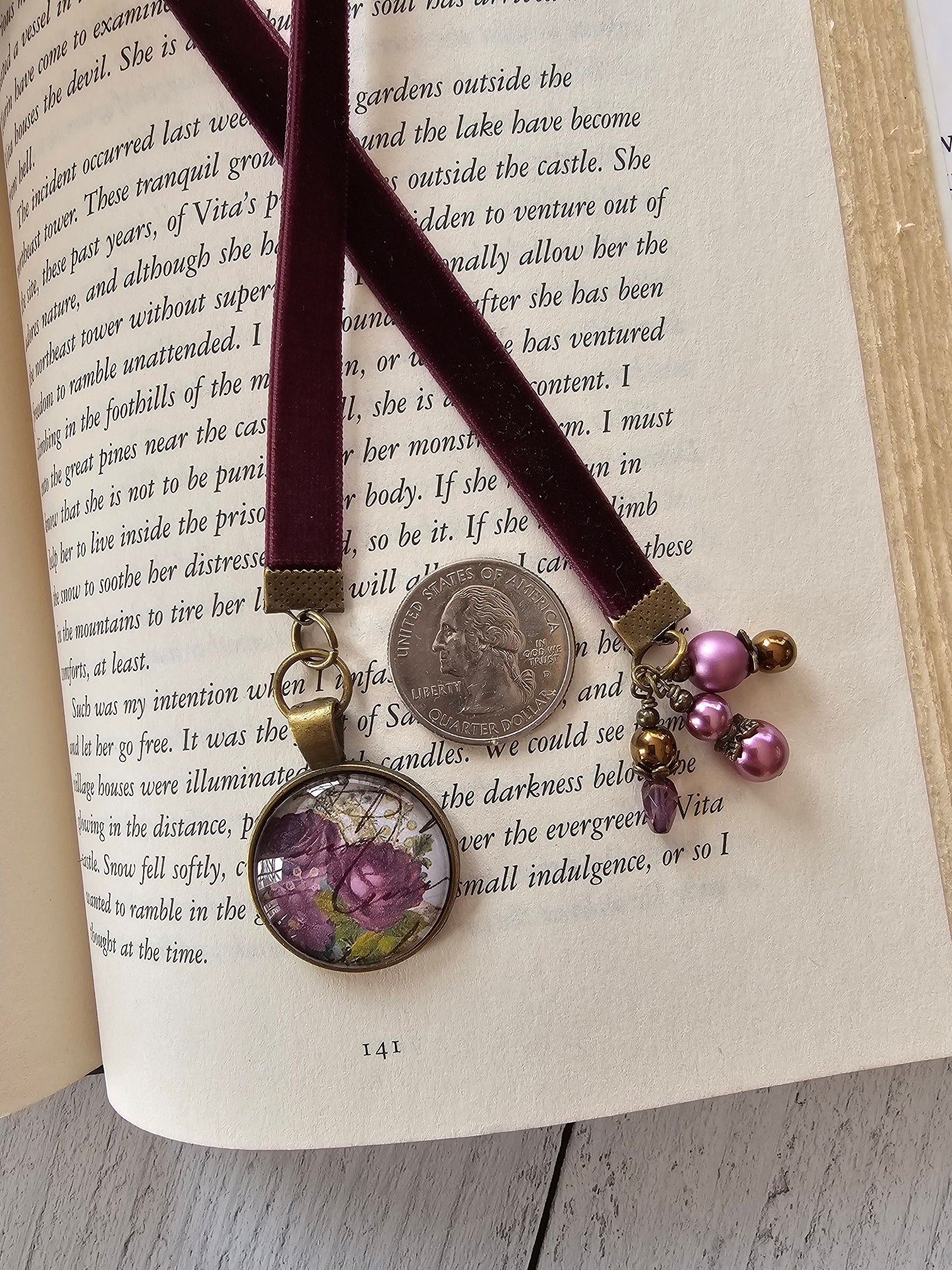 Violet Roses Velvet Ribbon Bookmark, a Perfect Gift for Her