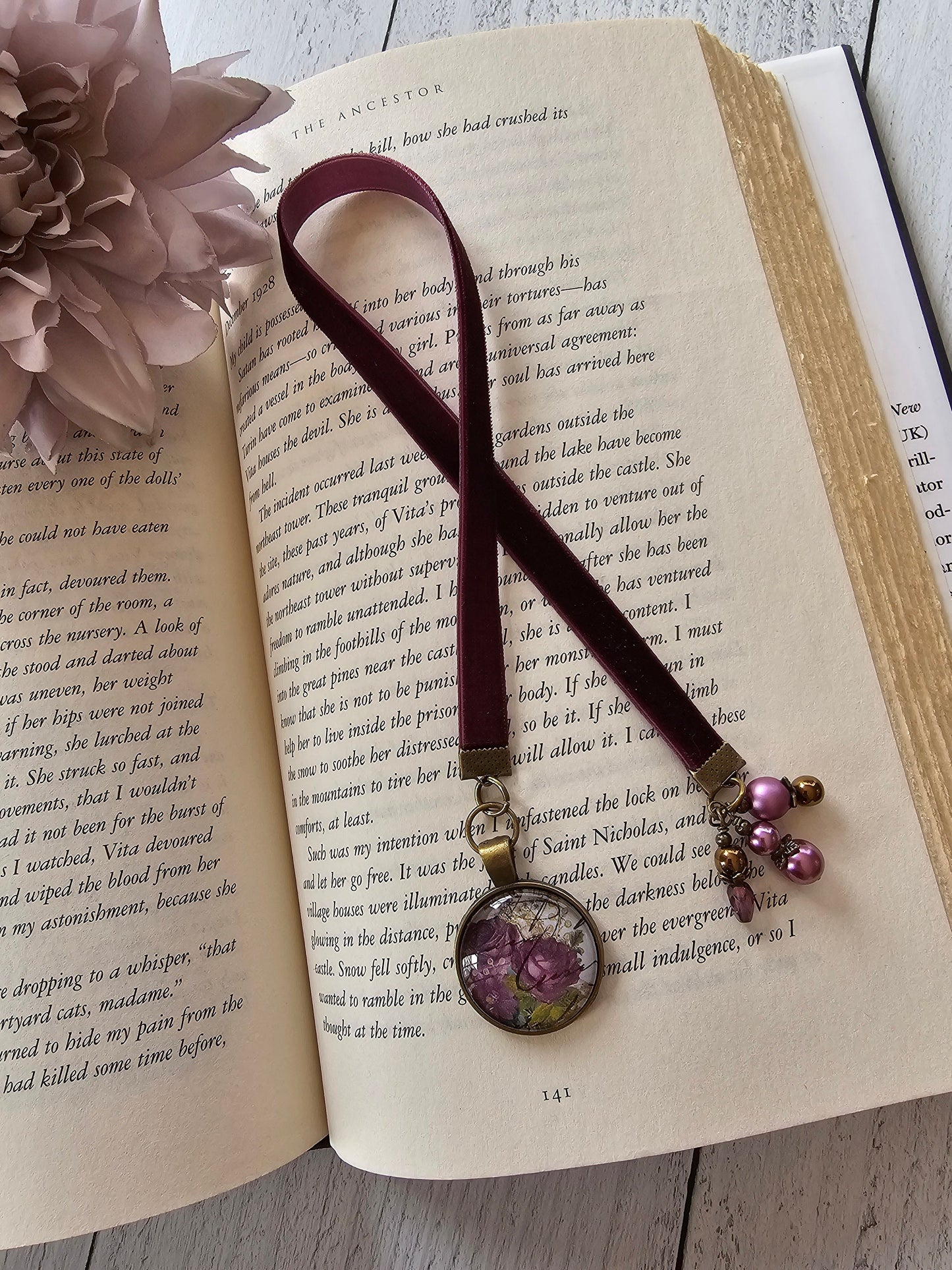 Violet Roses Velvet Ribbon Bookmark, a Perfect Gift for Her