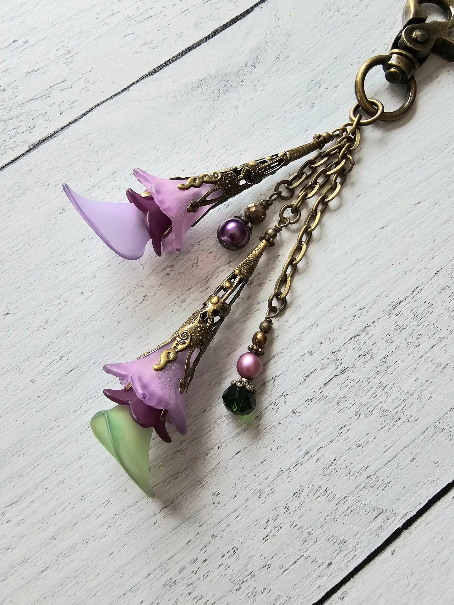 Flower Bag Charm, Vintage Style Purse Zipper Pull, Hand Detailed Floral and Beaded Bag Accessory