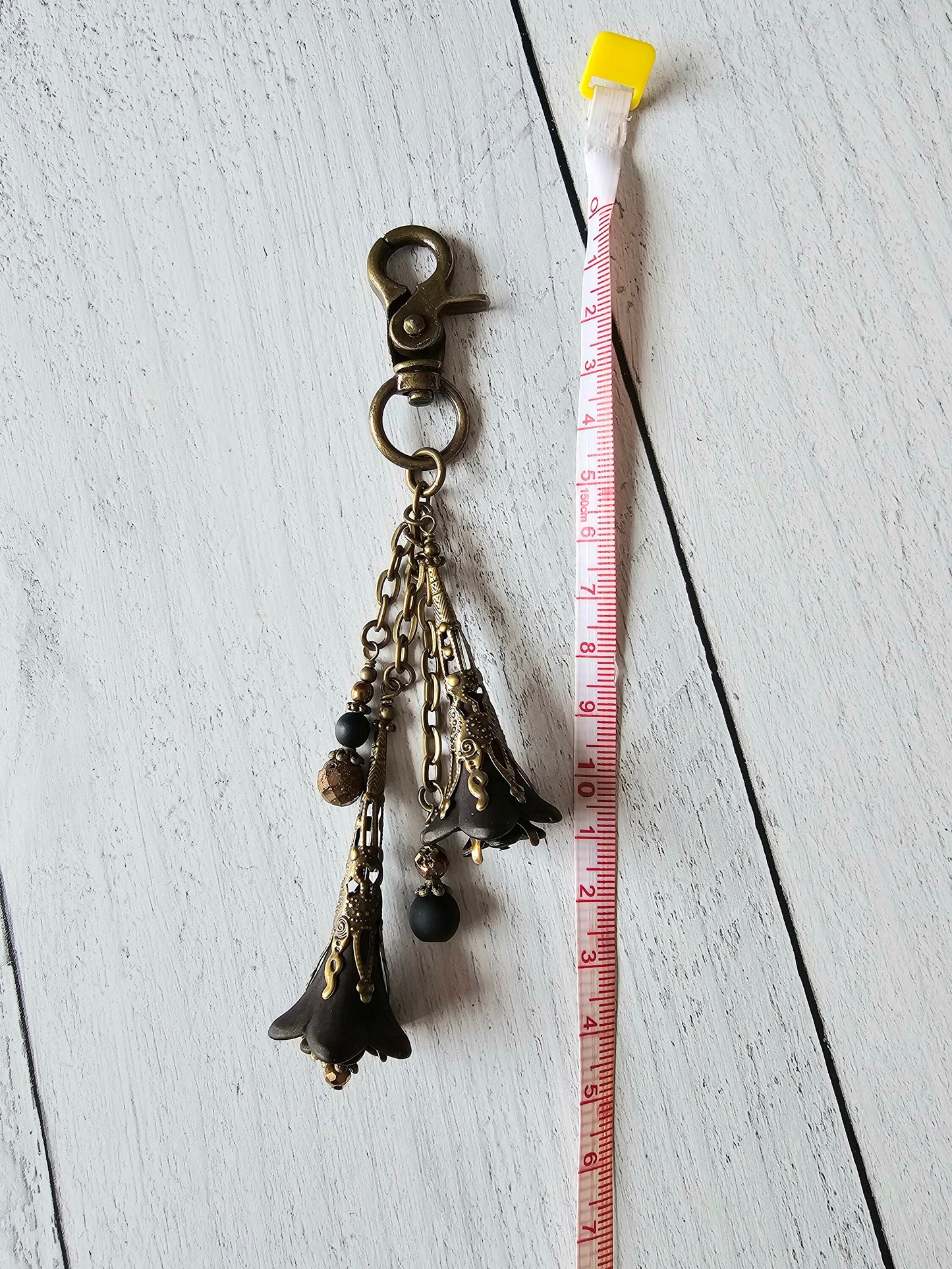 Flower Bag Charm, Vintage Style Purse Zipper Pull, Striking and Elegant Hand Detailed Floral and Beaded Bag Accessory