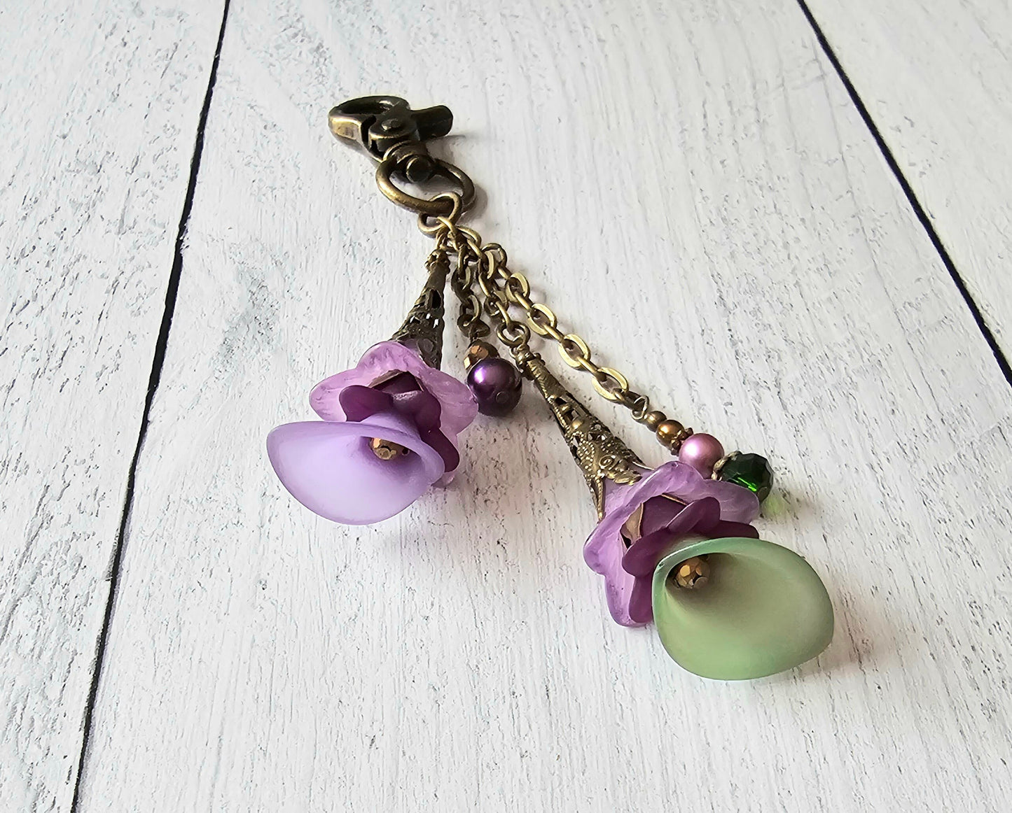 Flower Bag Charm, Vintage Style Purse Zipper Pull, Hand Detailed Floral and Beaded Bag Accessory