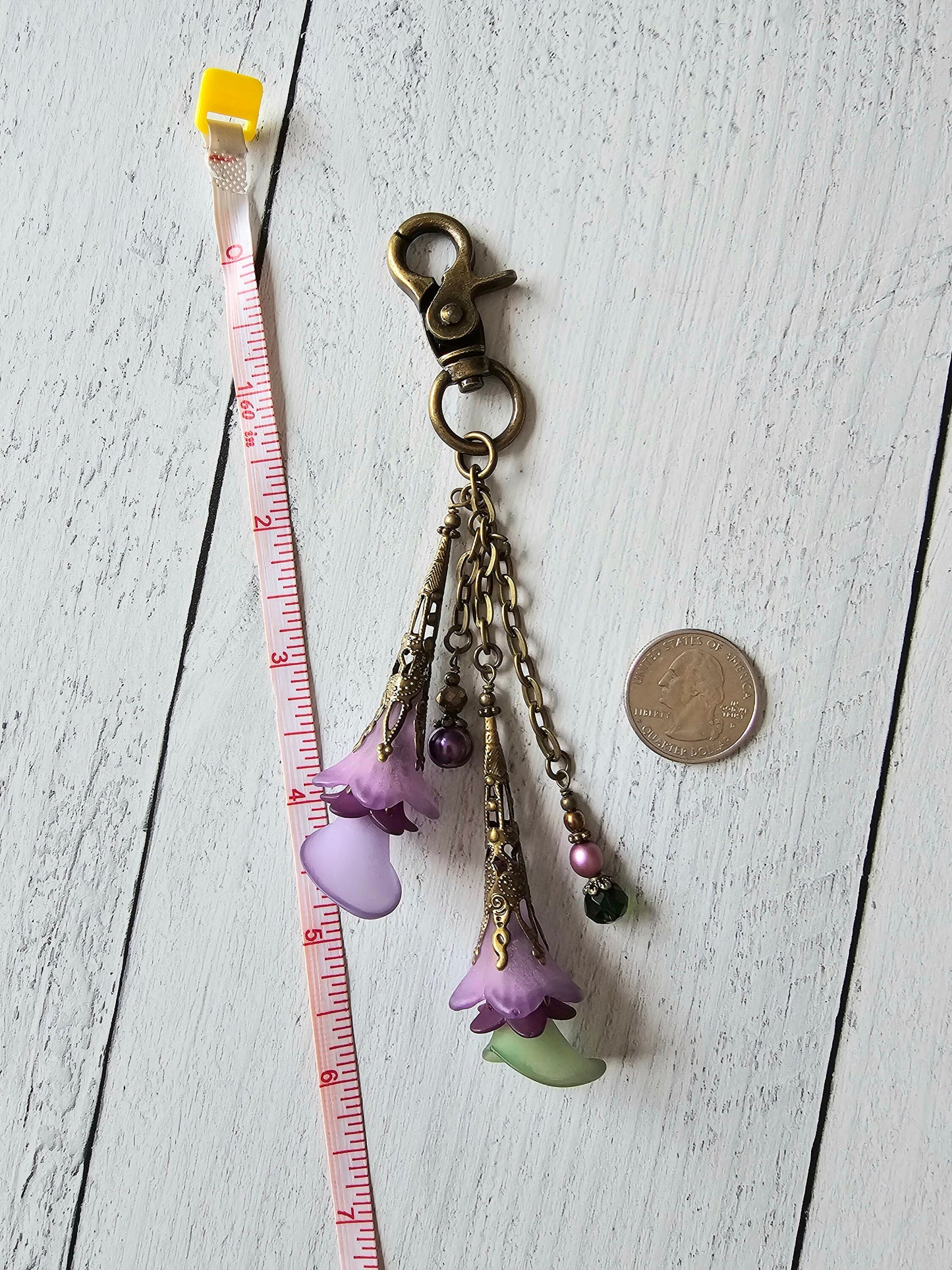 Flower Bag Charm, Vintage Style Purse Zipper Pull, Hand Detailed Floral and Beaded Bag Accessory