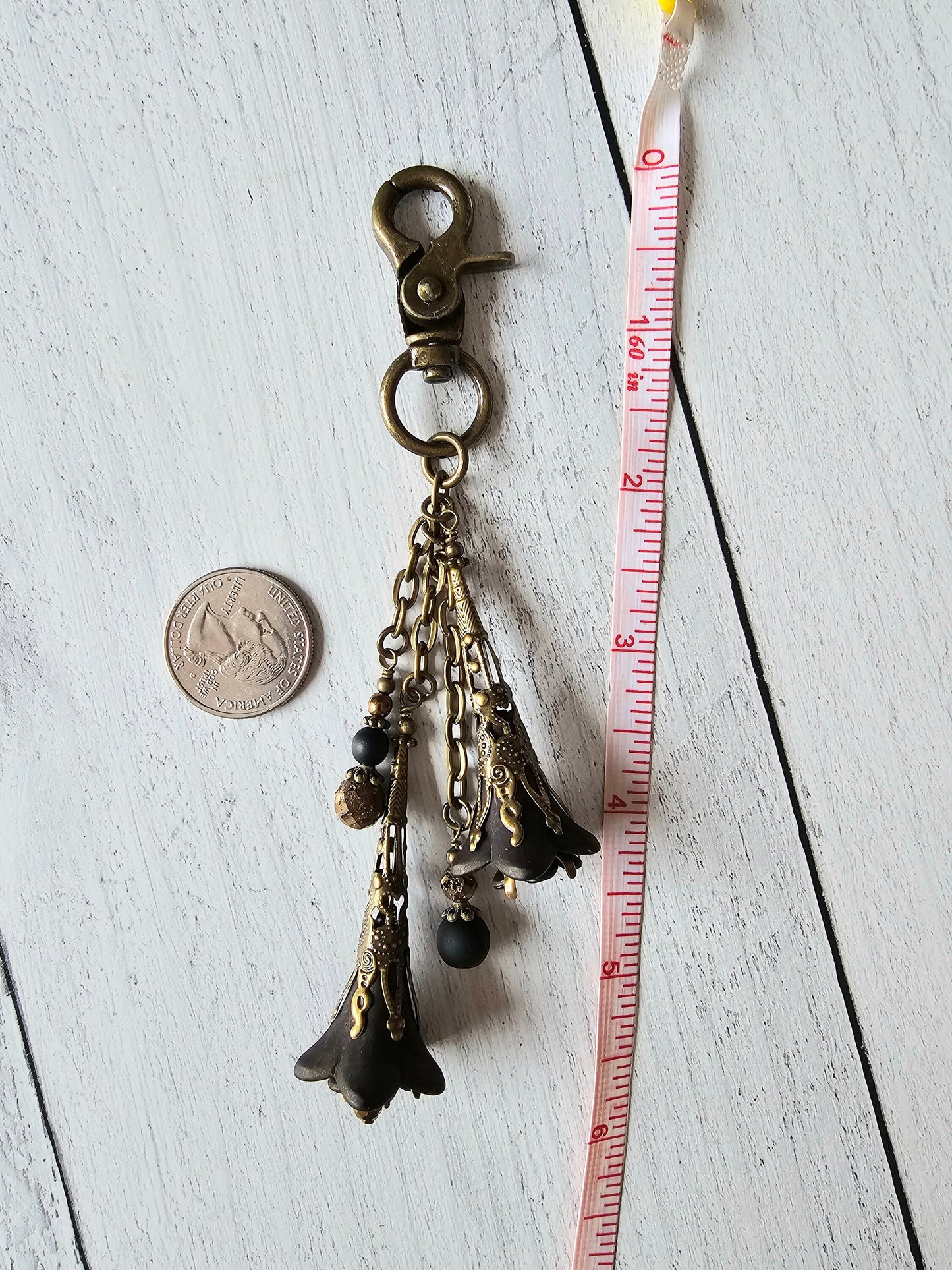 Flower Bag Charm, Vintage Style Purse Zipper Pull, Striking and Elegant Hand Detailed Floral and Beaded Bag Accessory