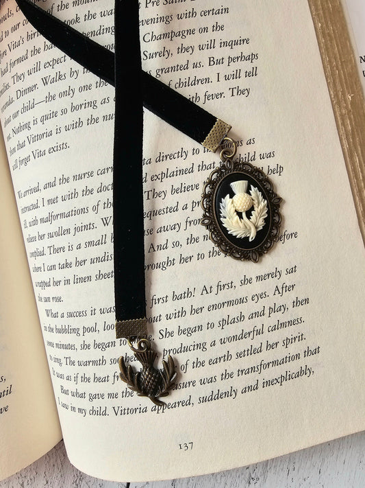 Scottish Thistle Velvet Bookmark in Bronze, Vintage Style Cameo Bookmark Gift for Her