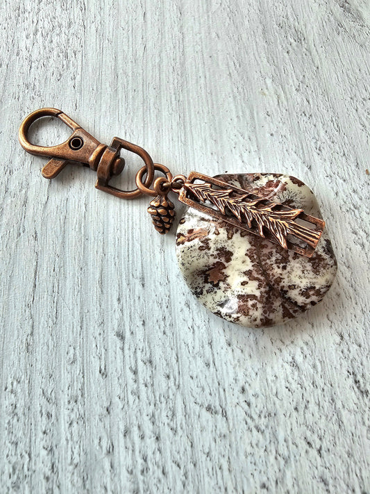 Boho Style Bag Charm, Zipper Pull with Striking Stone Focal Charm