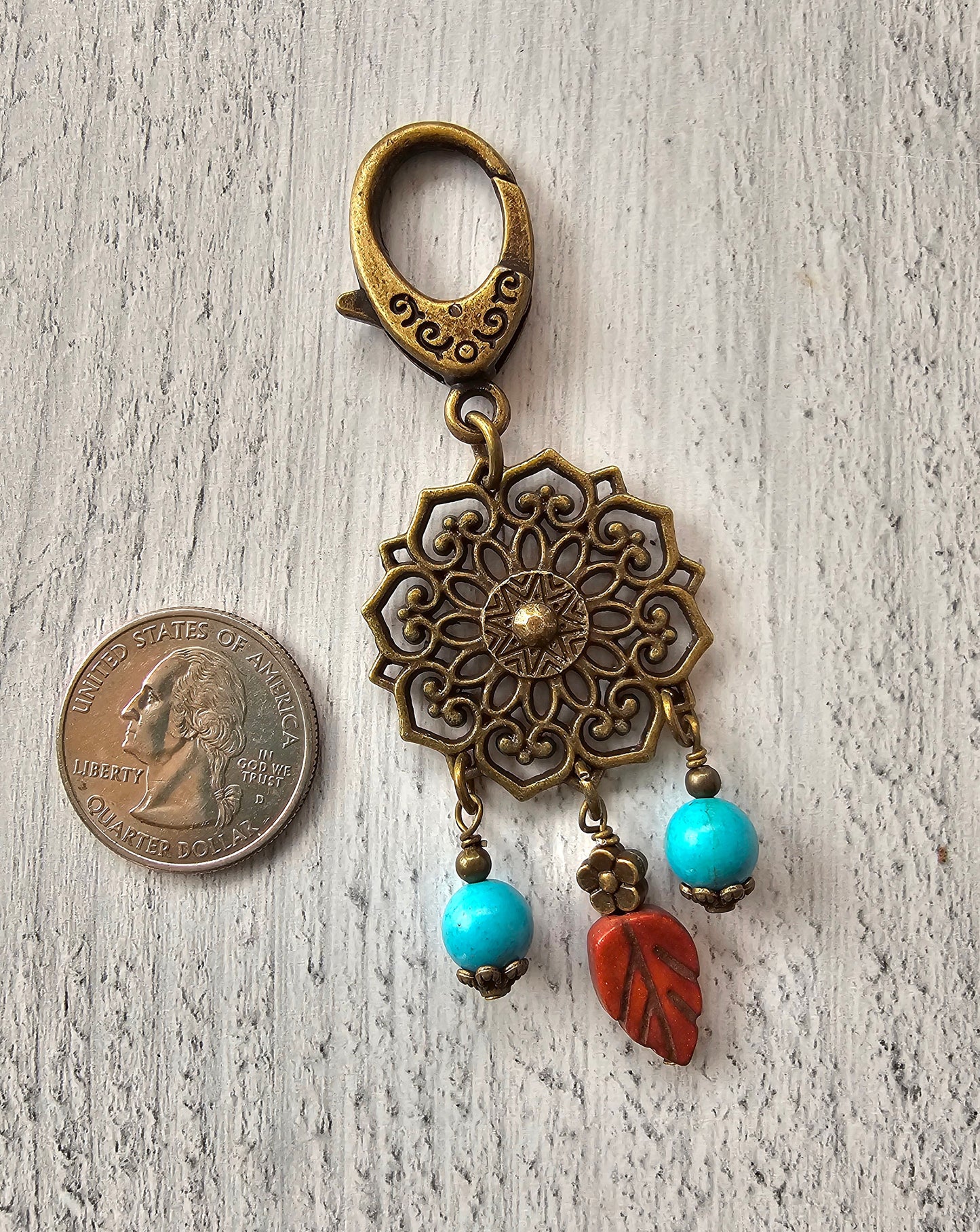 Boho Style Bag Charm, Zipper Pull with Turquoise Beads Charm