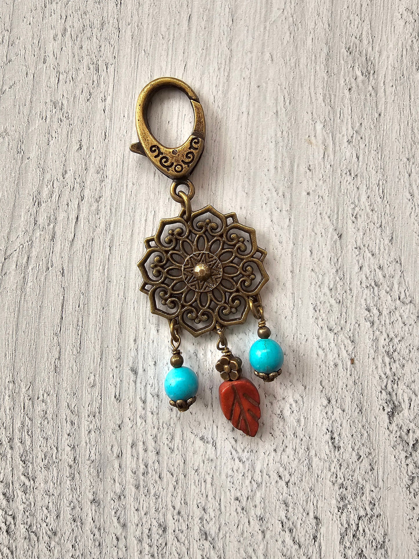 Boho Style Bag Charm, Zipper Pull with Turquoise Beads Charm