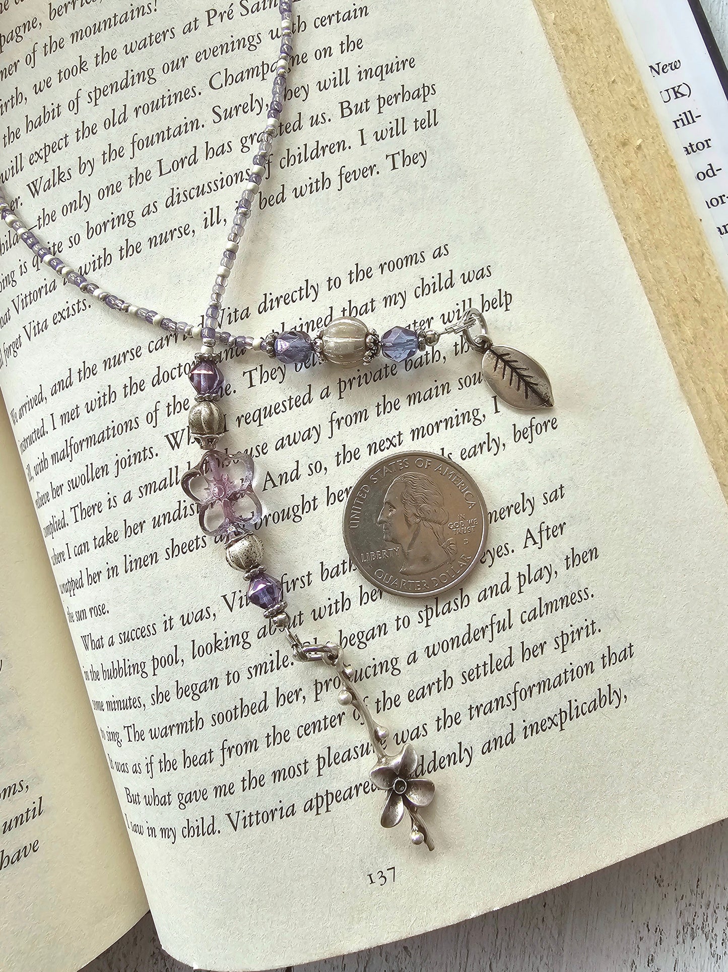 Flower Bookmark, Perfect Reader Gift, Lavender and Silver, Unique Bookworm Nature Gift