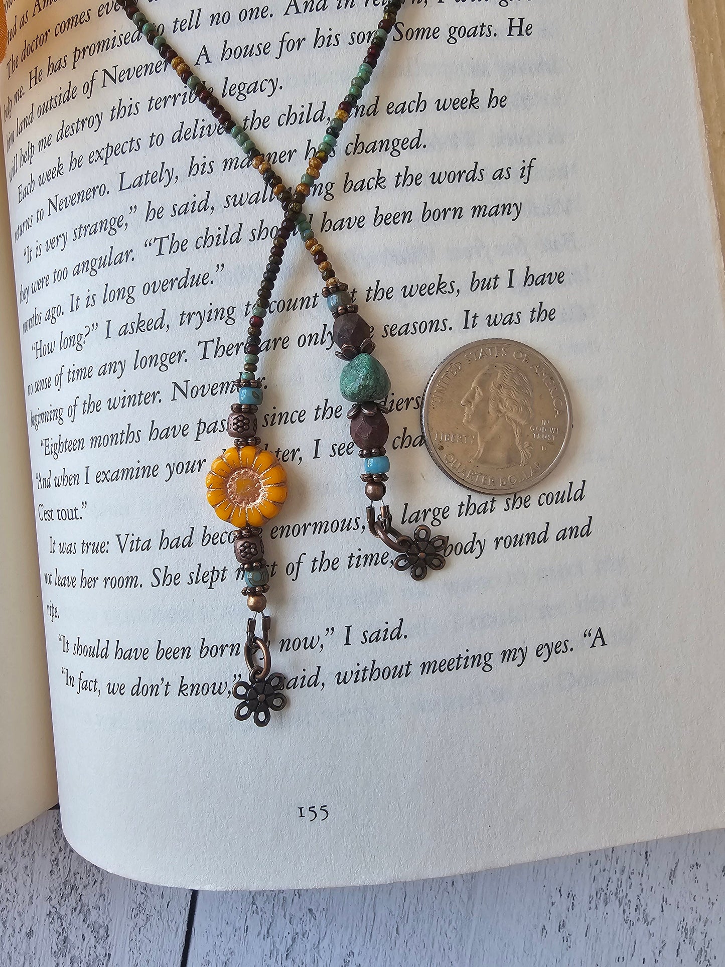 Boho Style Flower Book Thong, Beaded Bookmark That Makes a Lovely Gift for Any Reader