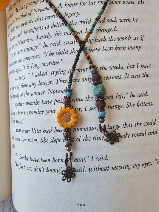 Boho Style Flower Book Thong, Beaded Bookmark That Makes a Lovely Gift for Any Reader