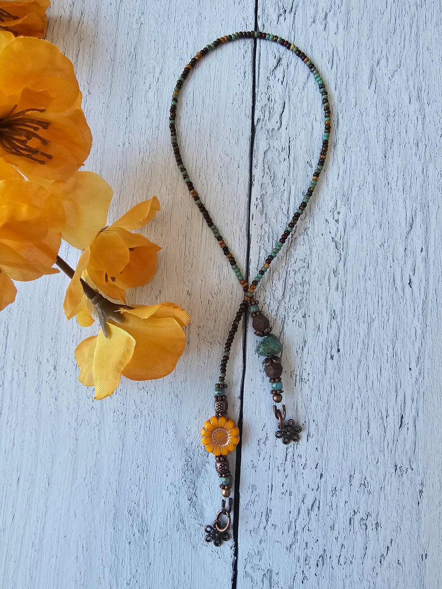 Boho Style Flower Book Thong, Beaded Bookmark That Makes a Lovely Gift for Any Reader