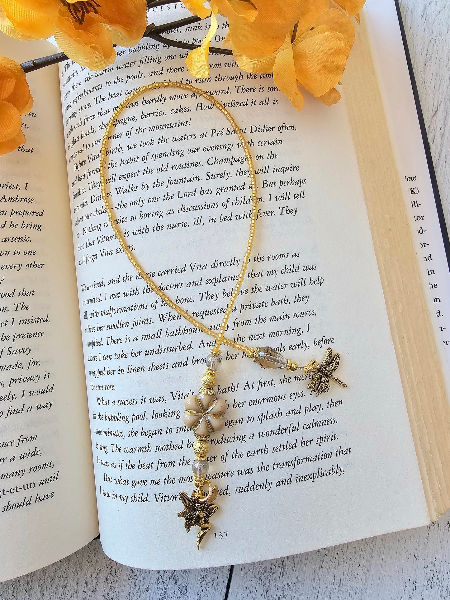 Fairy Beaded Bookmark, Reader Gift Book Thong with Dragonfly Charm