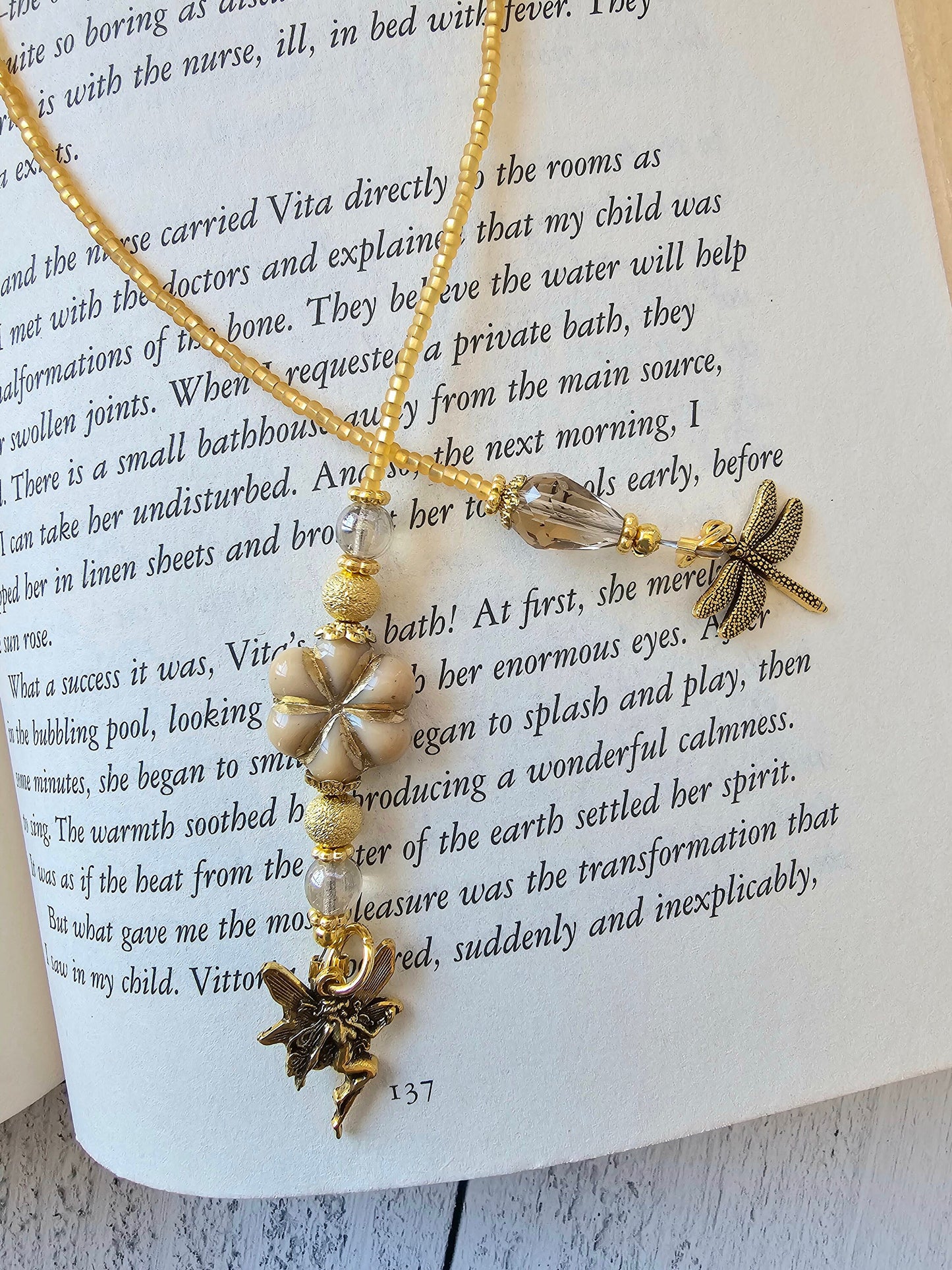 Fairy Beaded Bookmark, Reader Gift Book Thong with Dragonfly Charm