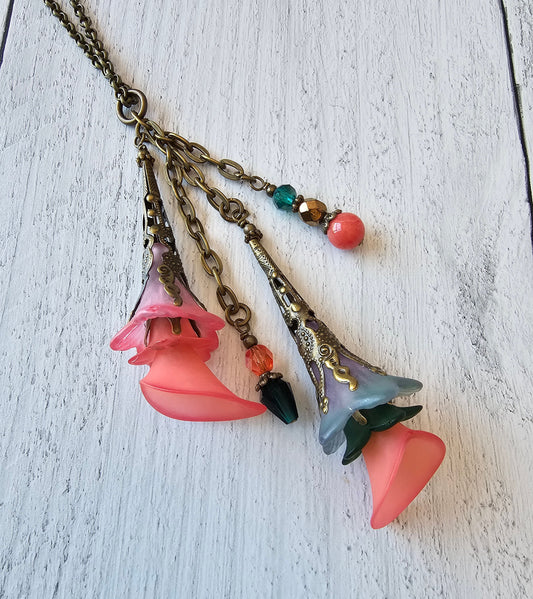 Boho Car Mirror Charm Made With Flower and Bead Charms
