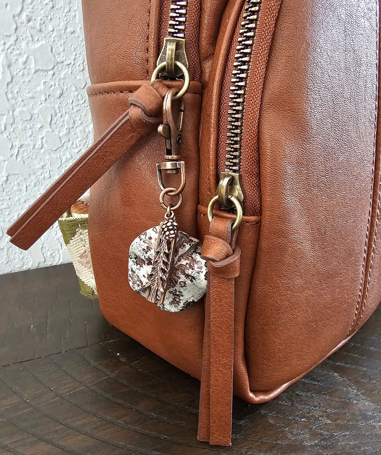 Boho Style Bag Charm, Zipper Pull with Striking Stone Focal Charm