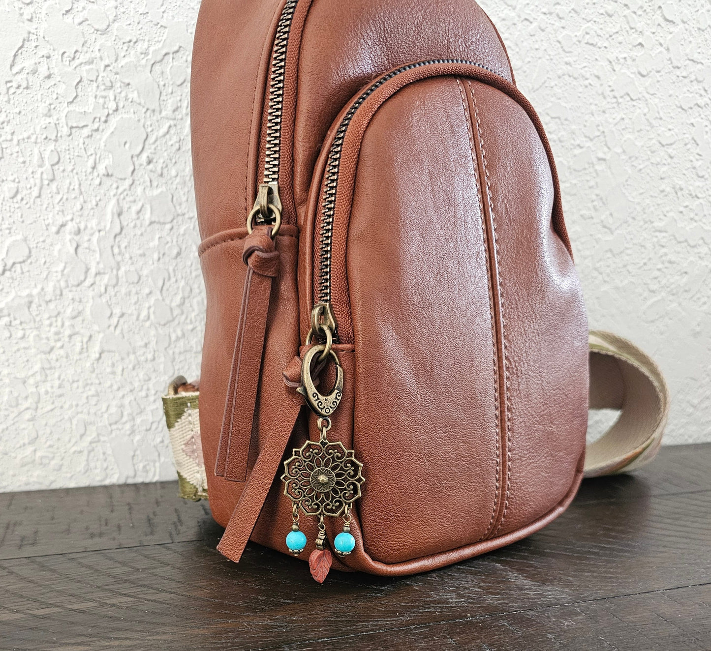 Boho Style Bag Charm, Zipper Pull with Turquoise Beads Charm