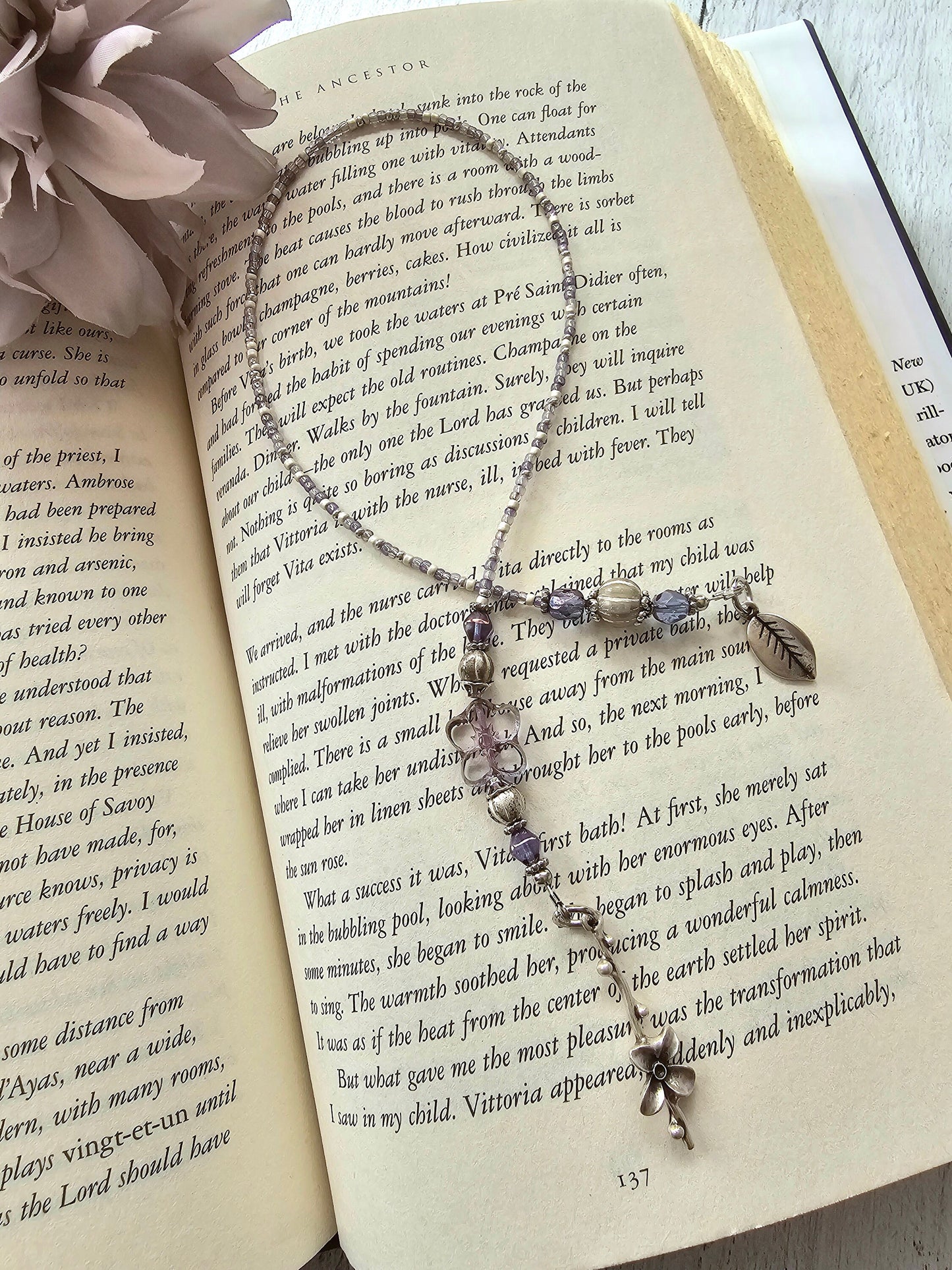 Flower Bookmark, Perfect Reader Gift, Lavender and Silver, Unique Bookworm Nature Gift