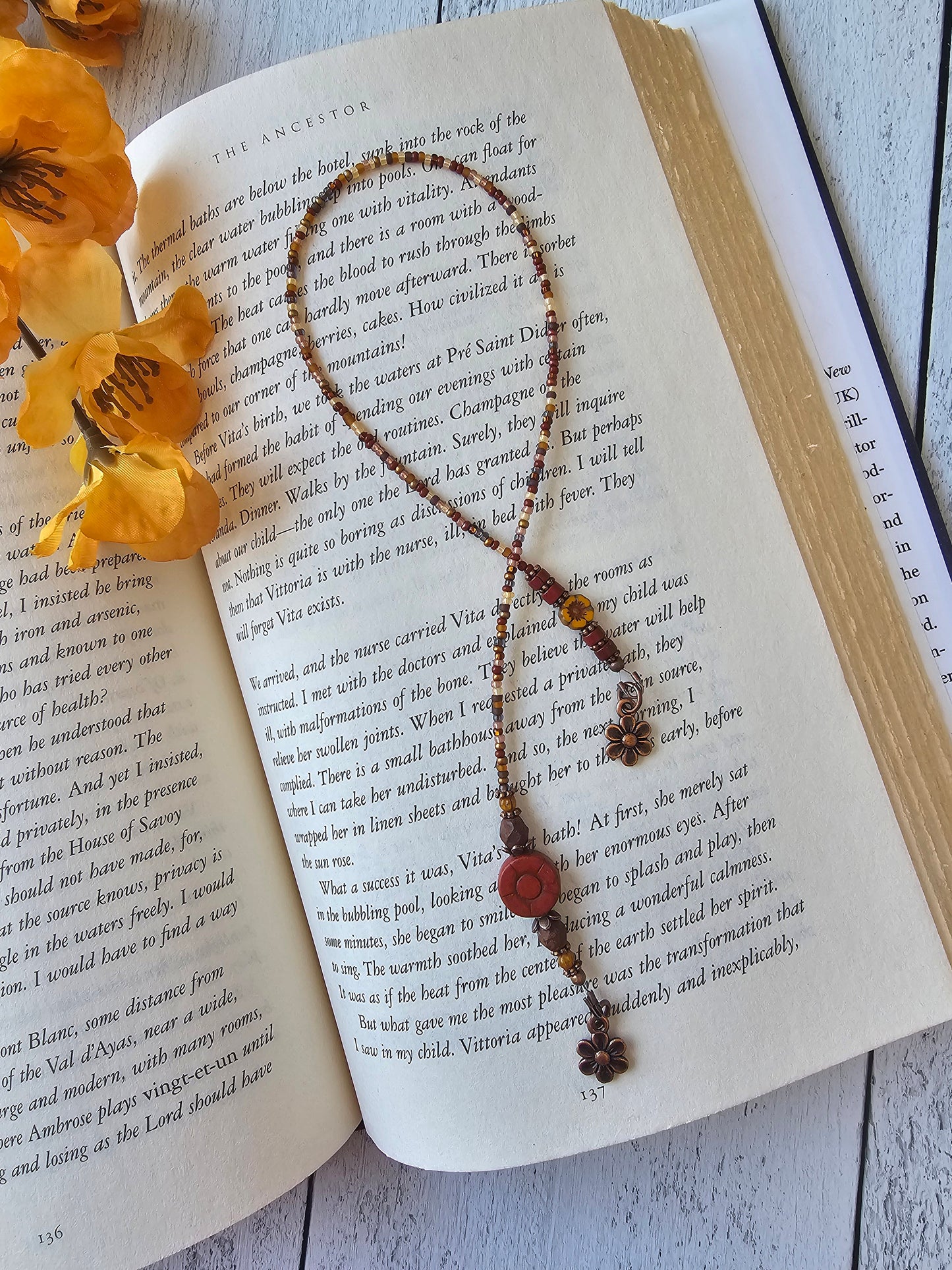 Boho Style Flower Book Thong, Beaded Bookmark That Makes a Lovely Gift for Any Reader