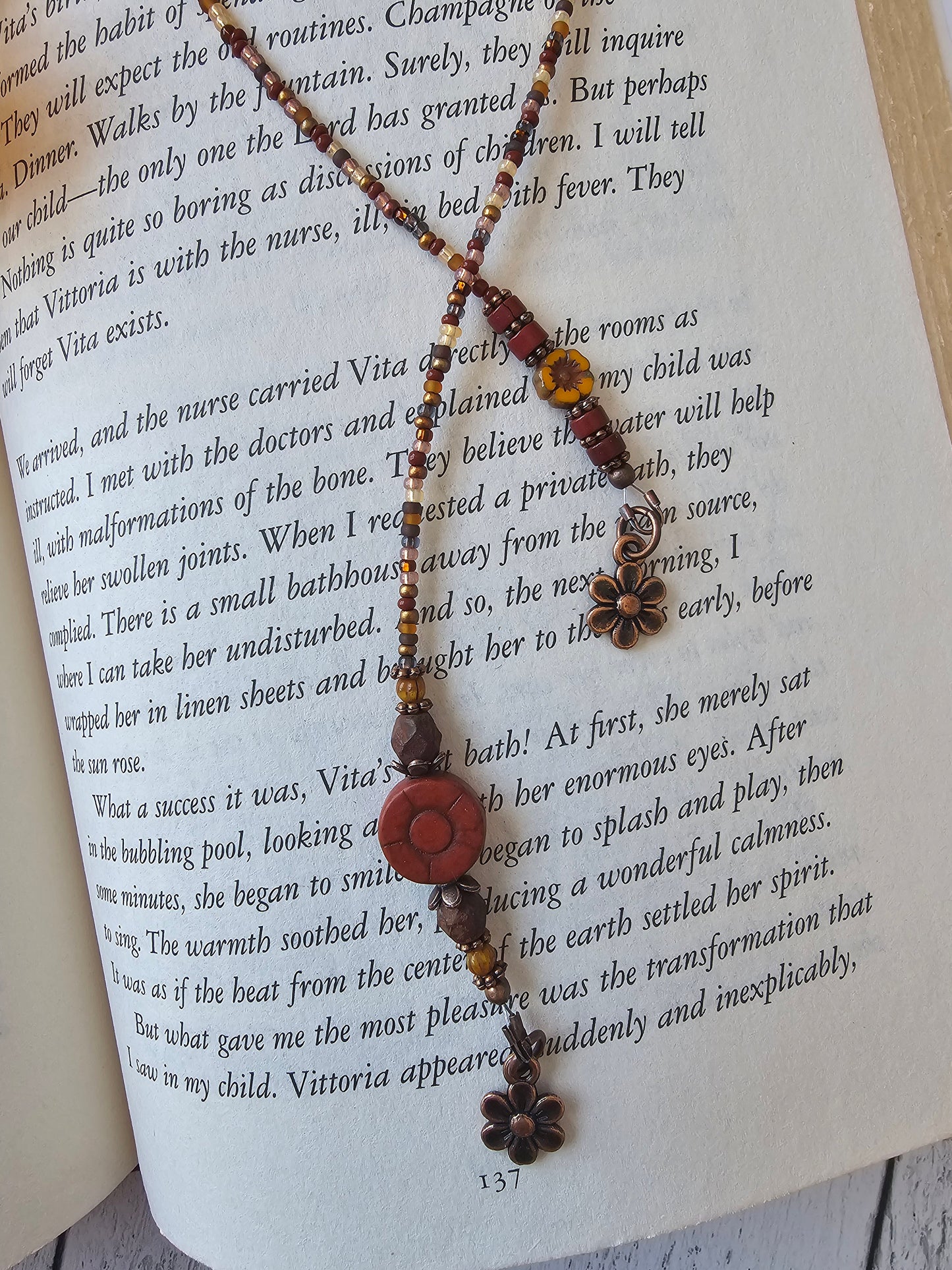 Boho Style Flower Book Thong, Beaded Bookmark That Makes a Lovely Gift for Any Reader