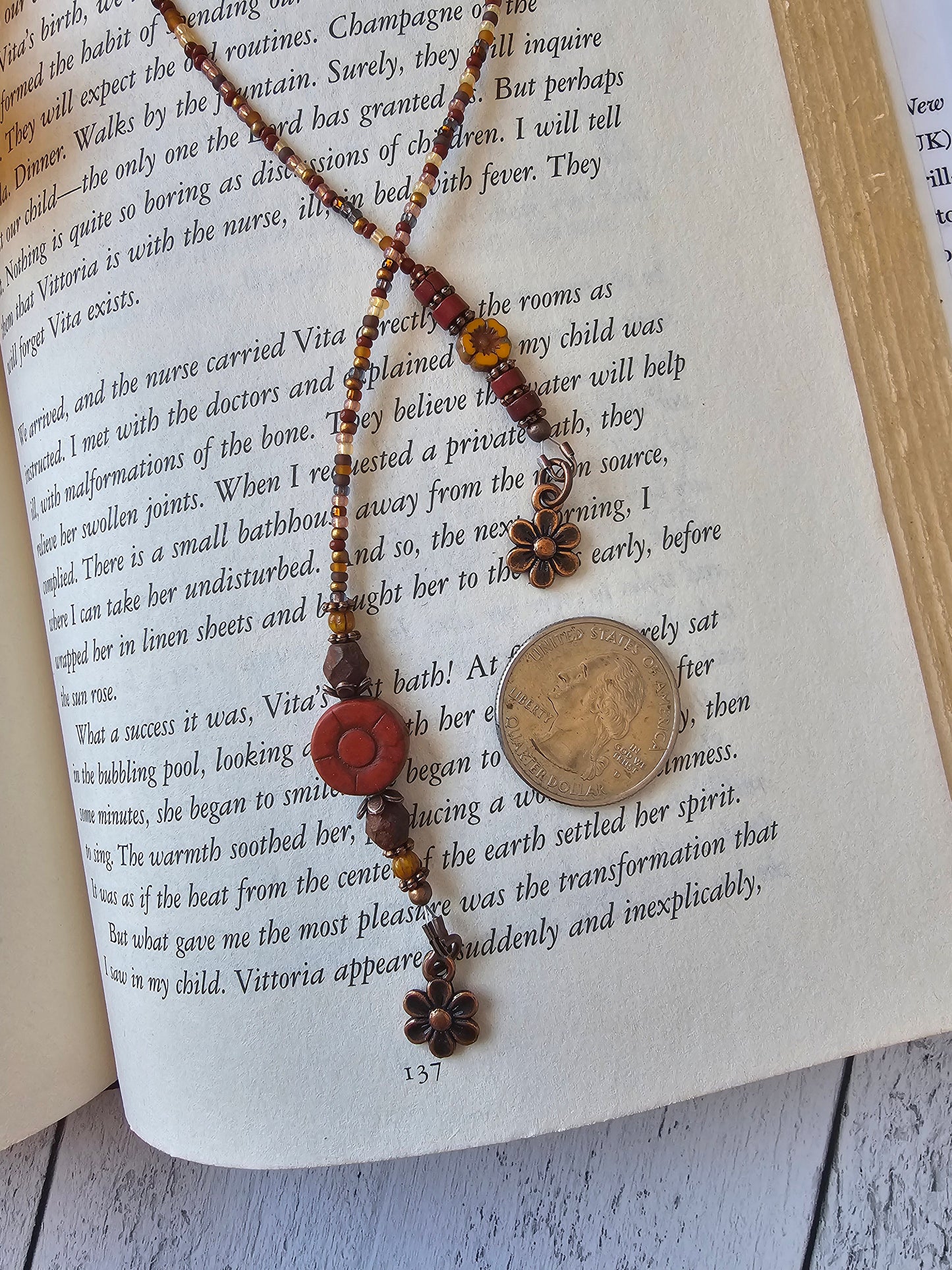 Boho Style Flower Book Thong, Beaded Bookmark That Makes a Lovely Gift for Any Reader