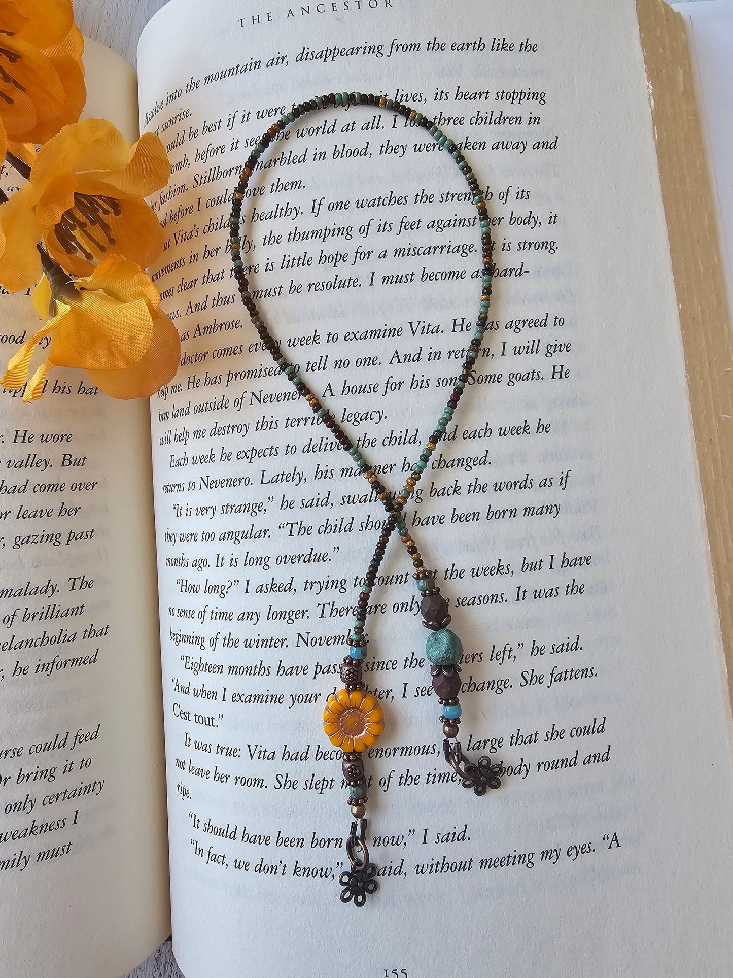 Boho Style Flower Book Thong, Beaded Bookmark That Makes a Lovely Gift for Any Reader