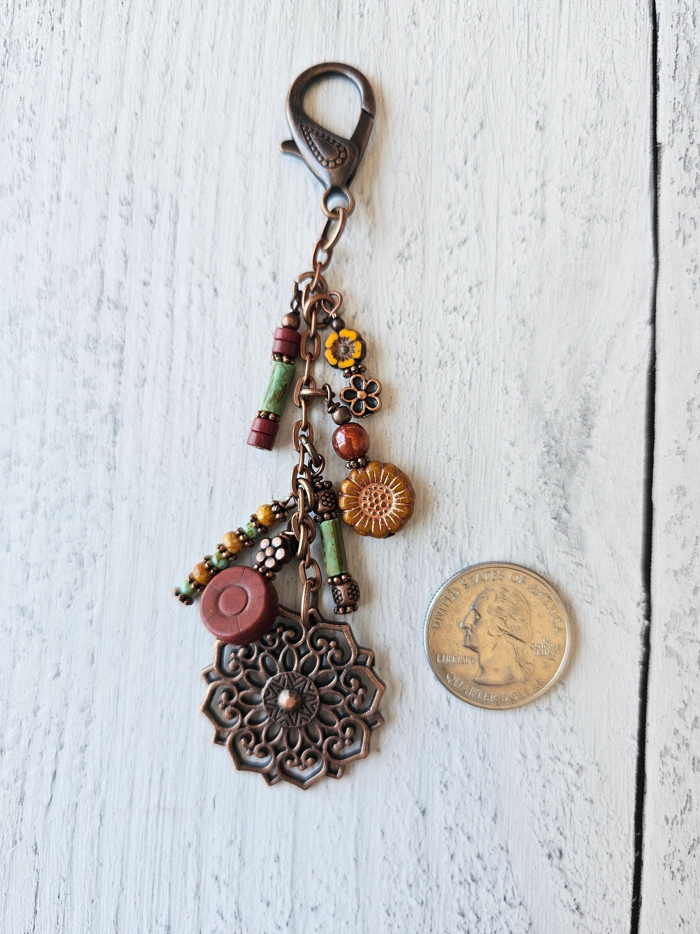 Boho Style Beaded Bag Charm Zipper Pull With Flower Theme